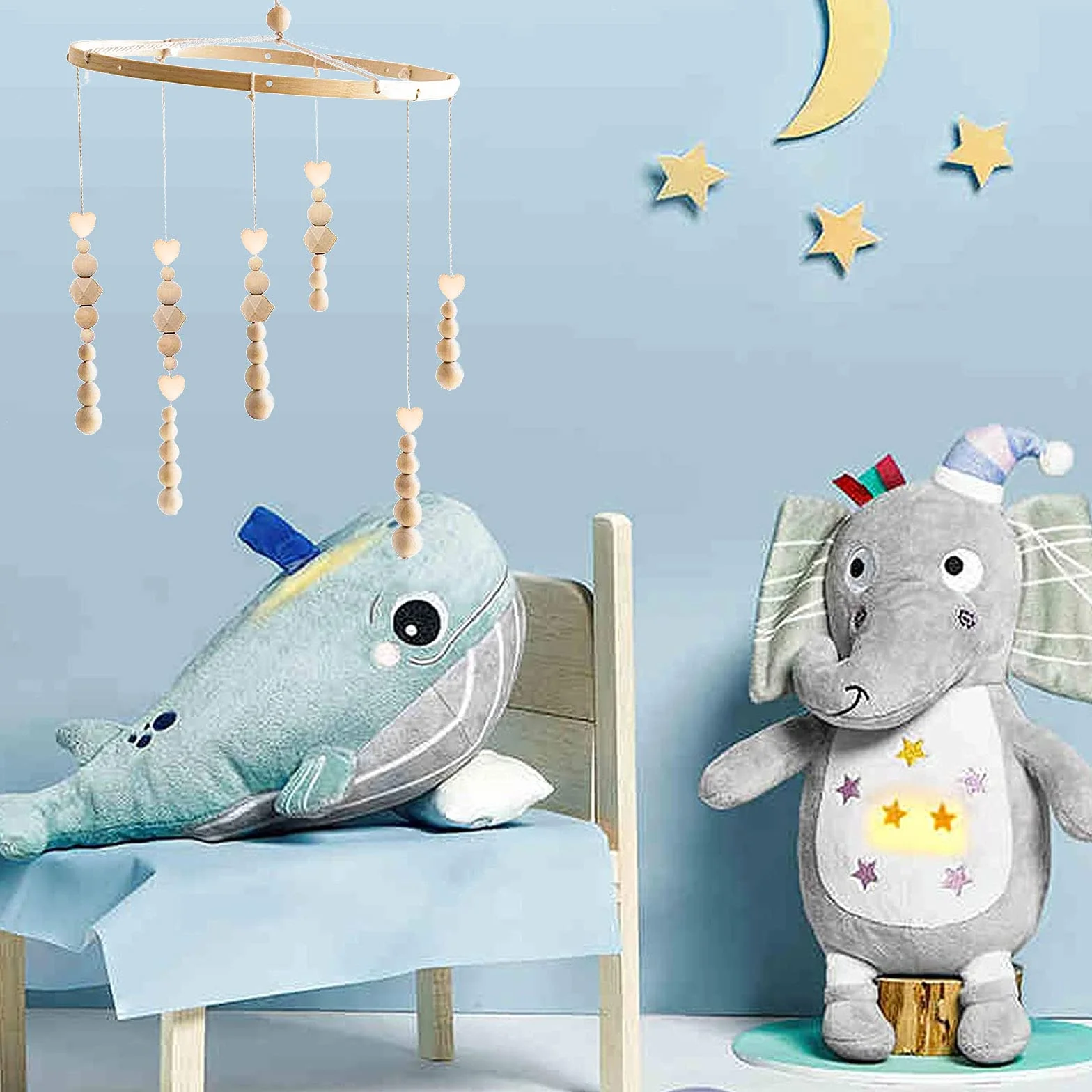 Seasboes Marco móvil de madera para bricolaje, marco móvil de madera, juego de campanilla de cama, kit de campana móvil para bebé, juguete hecho a mano, decoración del hogar, regalo para niños (área