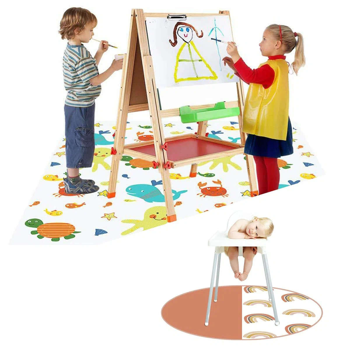 Splat Mat para la Trona – Juego Suelo Lavable, Mantel Picnic, portát , Spill Mat, Impermeable, Antideslizante, para bebés y niños, 51 Pulgadas