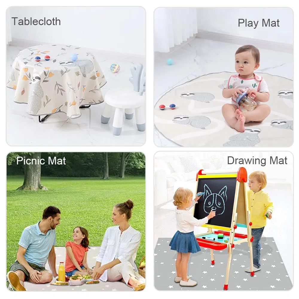 Bebé Trona Silla Altas Alfombrilla Redondo para Debajo de Silla Alta, Creativa Alfombra de Juegos Niños Impermeable Antideslizante Splat Mat Tapete Piso Picnic Manteles (Luna Azul)