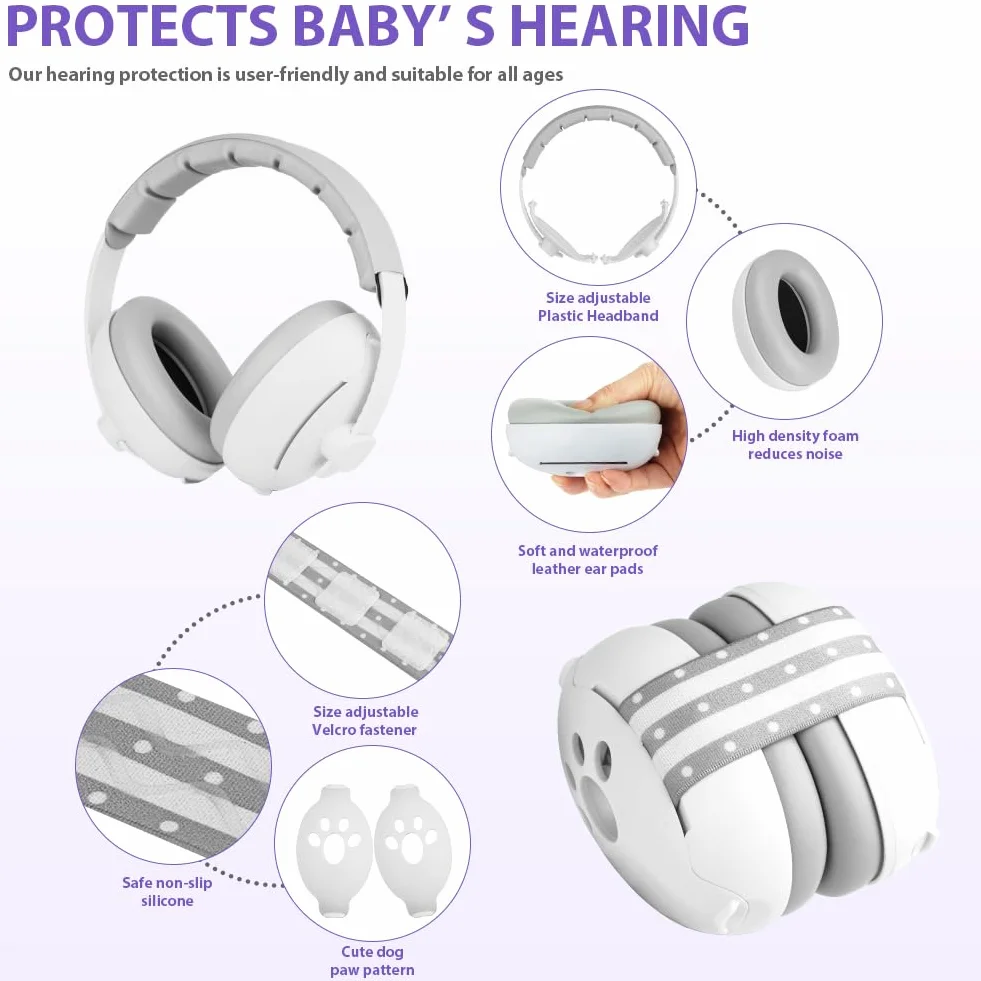 Aolso Auriculares Antirruido Para Bebés, Orejeras De Protección Auditiva Con Cancelación De Ruido Para Recién Nacidos Y Niños (Gris)