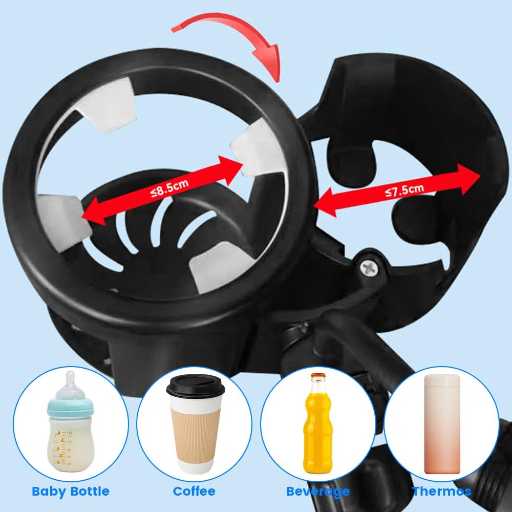 Portavasos Carrito Bebe, Universal 3 en 1 Soporte para Bebidas para Cochecito de Bebé con 2 Ganchos, para Silla de Ruedas, Bicicletas, Carrito Bebe, Scooters