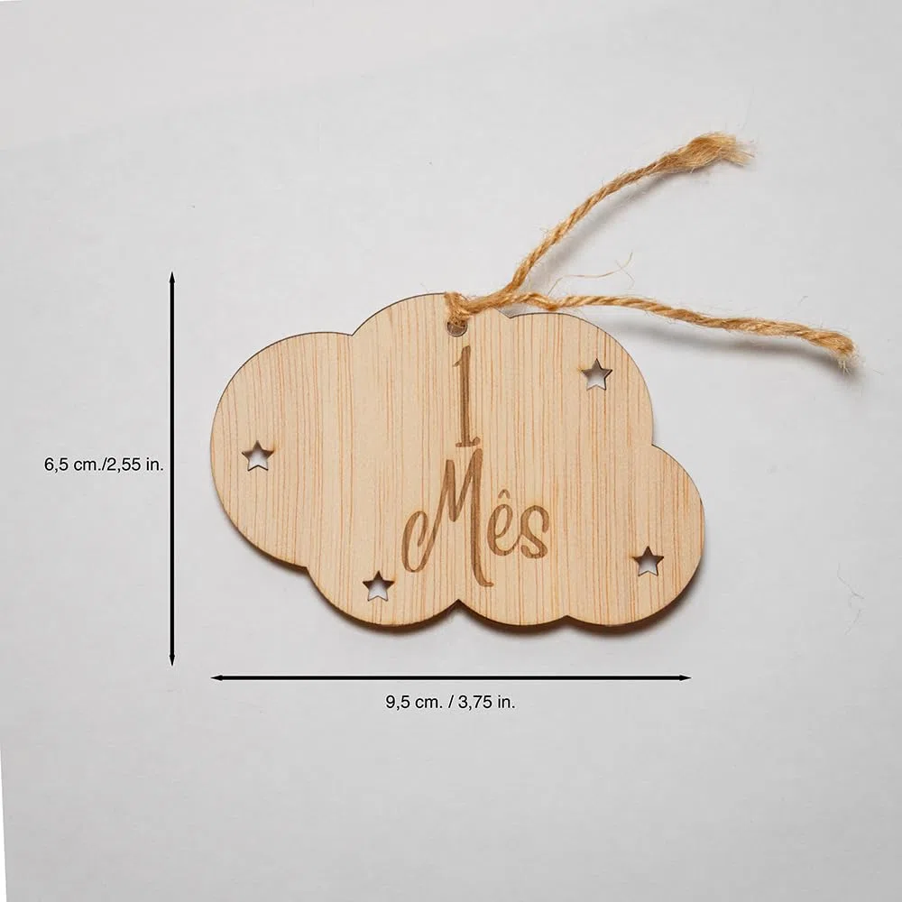 B.BachVibes - Emblemas de bebê de madeira - Conjunto com 14 discos mensais - Ideal para fotos de recém-nascidos e presente para chá de bebê (Portugues)