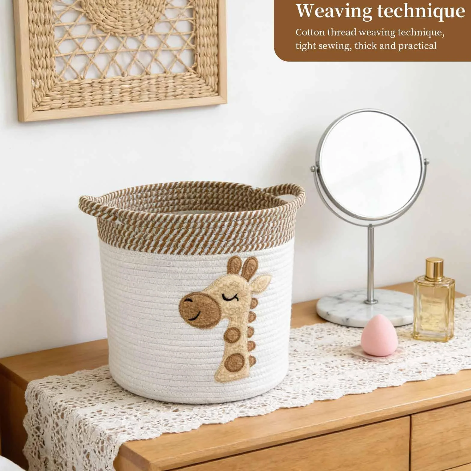 Cesta Almacenaje Algodón Jirafa 30x30cm Organizador Bebe Ropa Sucia Infantil