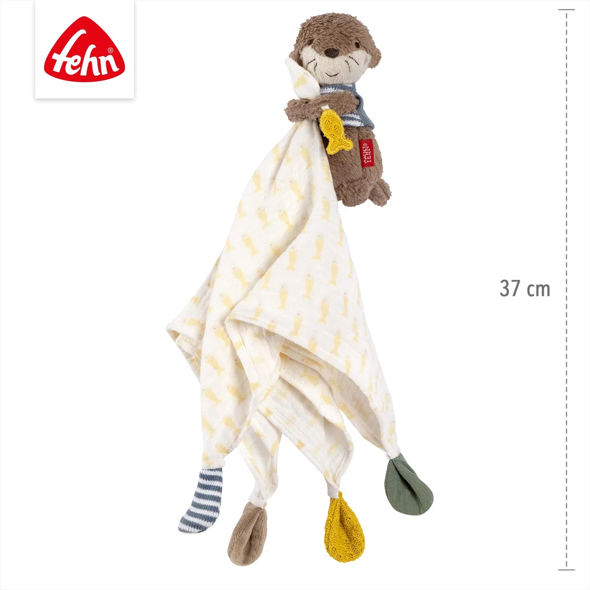 Fehn pañuelo de Muselina Nutria, Ayuda para Dormir y Peluche con Tela de Muselina de algodón y simpática Figura de Juguete, Tela de Peluche para bebés y niños pequeños a Partir de 0 Meses