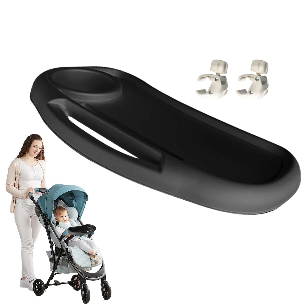 Bandeja de viaje para niños, bandeja de aperitivos extraíble con soporte para tazas, accesorios portátiles para cochecito, accesorio reutilizable para cochecito para el hogar