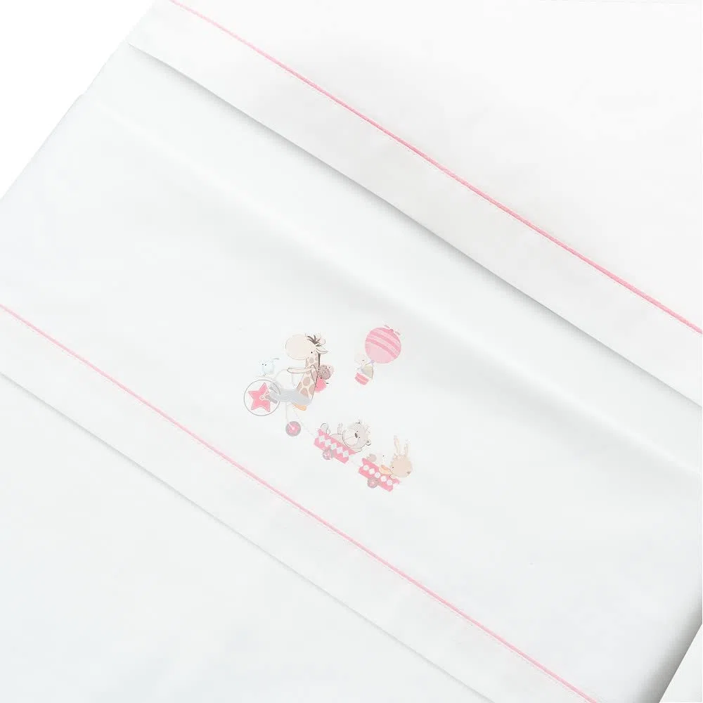 Juego de sábanas de Minicuna JIRAFA BICICLETA en blanco rosa · 100% ALGODÓN · INTERBABY