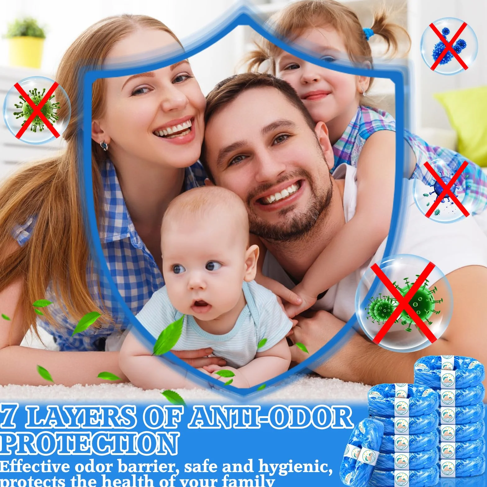 12 Piezas Recambios Cubos de Pañales 4,5 M, Antiolor Recambios de Papelera Pañales Bebe, Gran Capacidad Antiodor Bolsas Pañales Recambios, compatible con todos contenedores de pañales, Azul