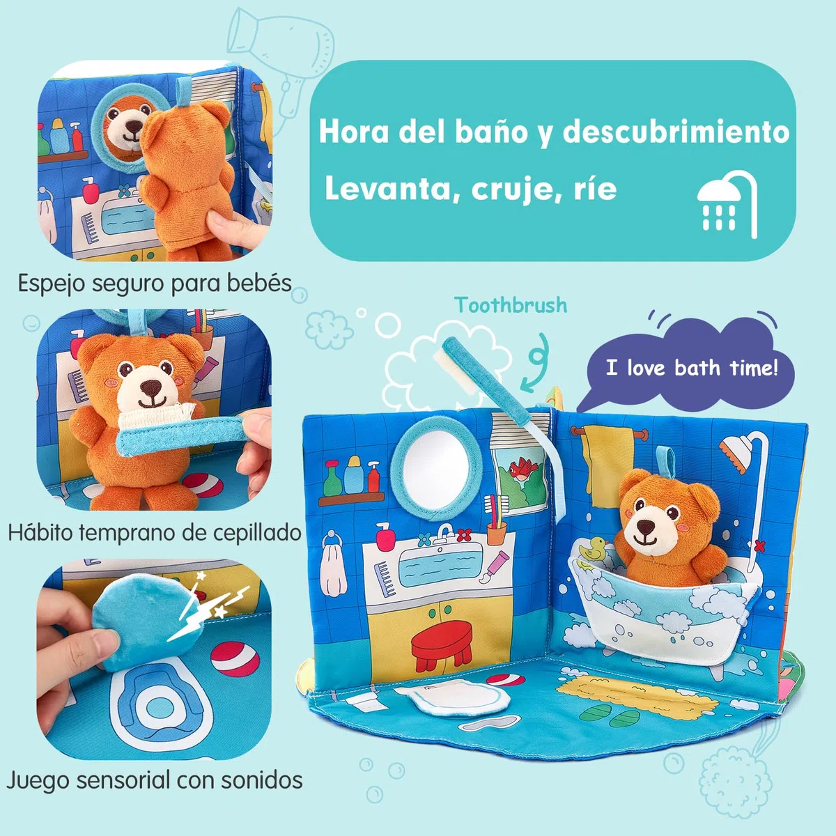 hahaland Libro Bebe Interactivo Juguetes Bebes 0 3 6 Meses, 3 en 1 Libro de Tela Blandos para Bebe Recien Nacido, Libro Sensorial Suave de Actividades - Tummy Time Regalos Bebes 1 Años