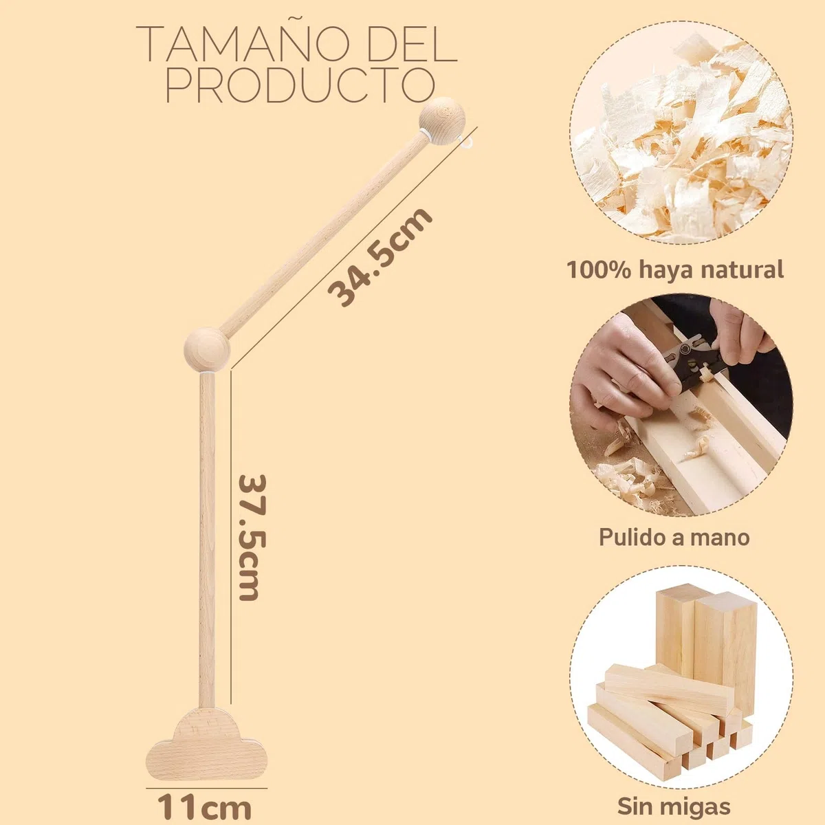 Farerkass Soporte Móvil para Bebé, Soporte de Madera para Cuna, Altura Ajustable, Brazo Móvil de Cuna Extraíble, Ideal para Campanas de Viento, Juguetes y Decoración de Habitación Infantil