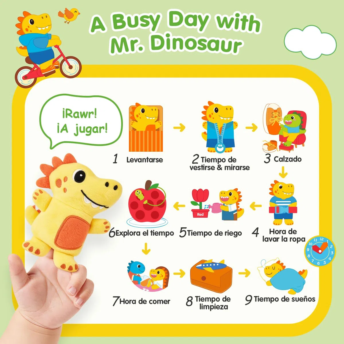 hahaland Libro Montessori 1 año Busy Book - Libro Actividad de Tela Blando, Dinosaurio Interactivo Juguetes Montessori para Bebes 6-12 meses Regalo Educativo 1-3 años