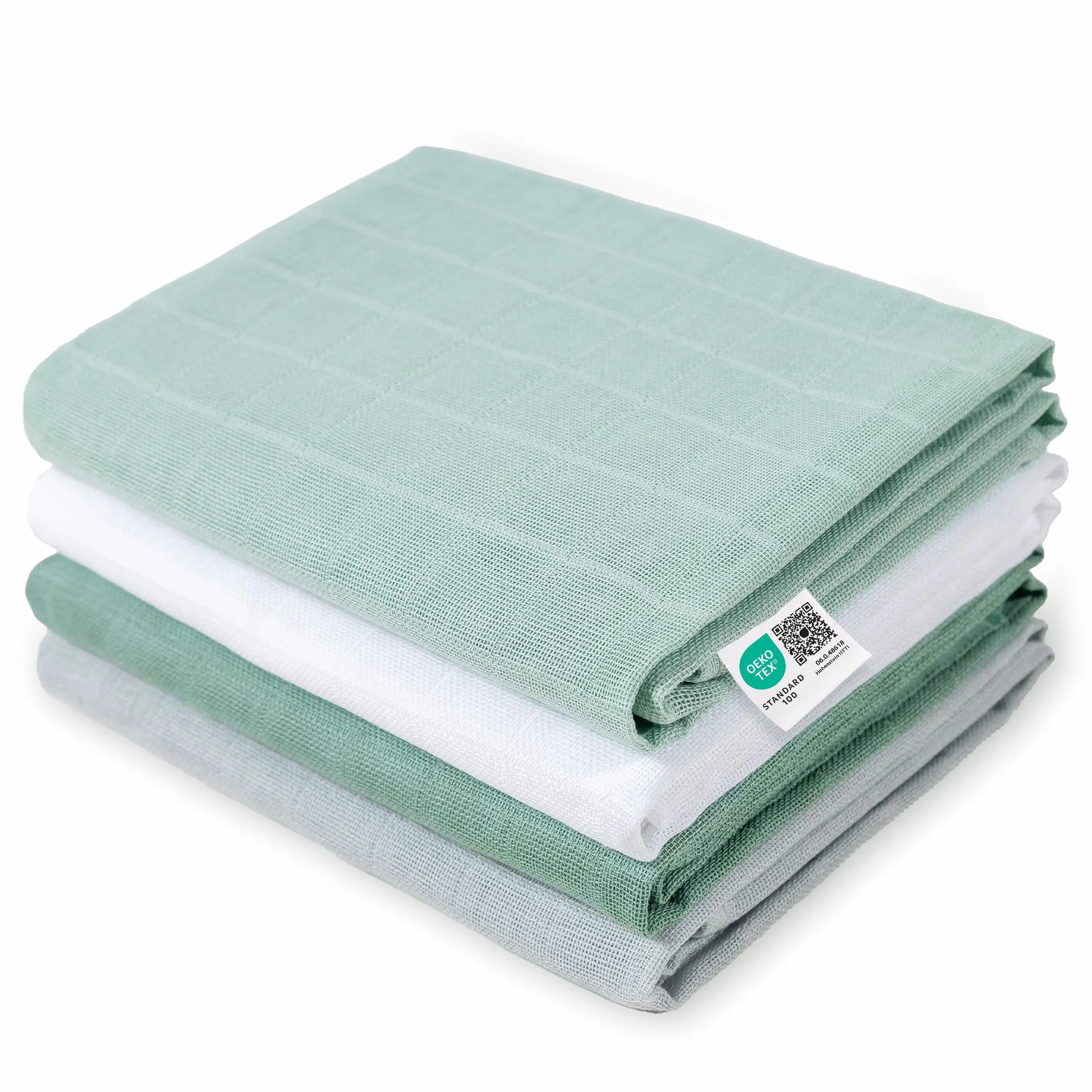 MAKIAN Pack de 4 Muselinas Bebé Algodón, Paños de Muselina Doble Capa 100% Algodón, Gasas 70x70 cm - Menta/Blanco/Gris