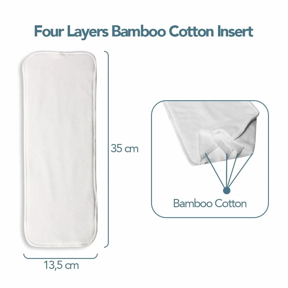 5 Eco Bambú Algodón Insertos Forros para Pañales de Bebé Ultra Absorbentes Reutilizables 4 Capas