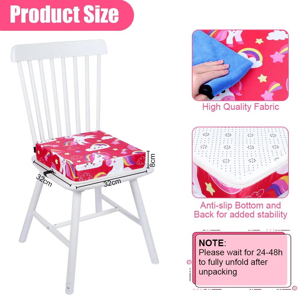 Vicloon Cojin Elevador para Silla Infantil, Silla Elevadora, Base Antideslizante, Alzador Elevador Silla para el Hogar y Los Viajes(Rosa Unicornio)