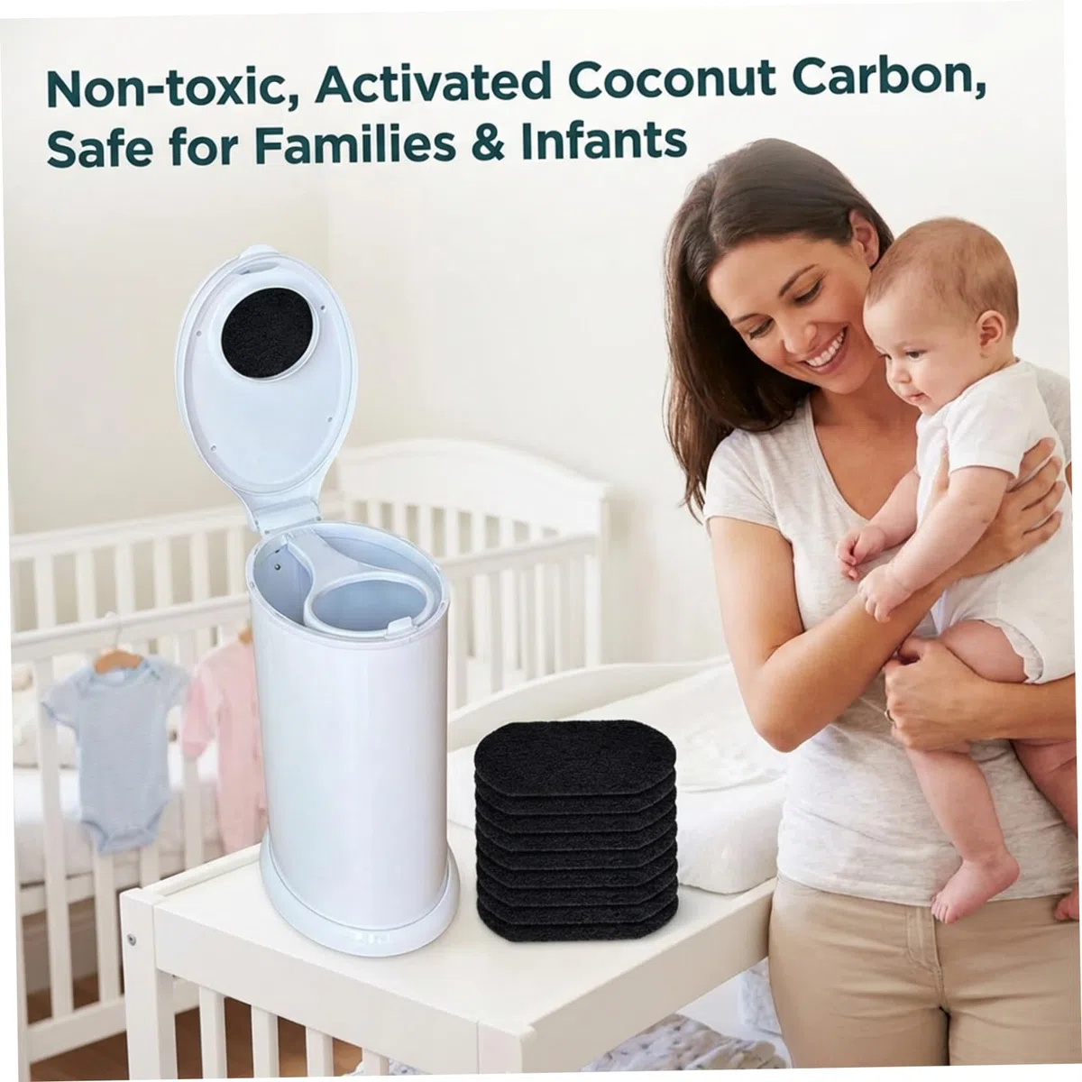 Desodorante de cubo de pañales de 8 piezas, eliminadores de olores de cubo de pañales, filtros de carbón absorbentes de olores de carbón activado para eliminadores de botes de basura de de