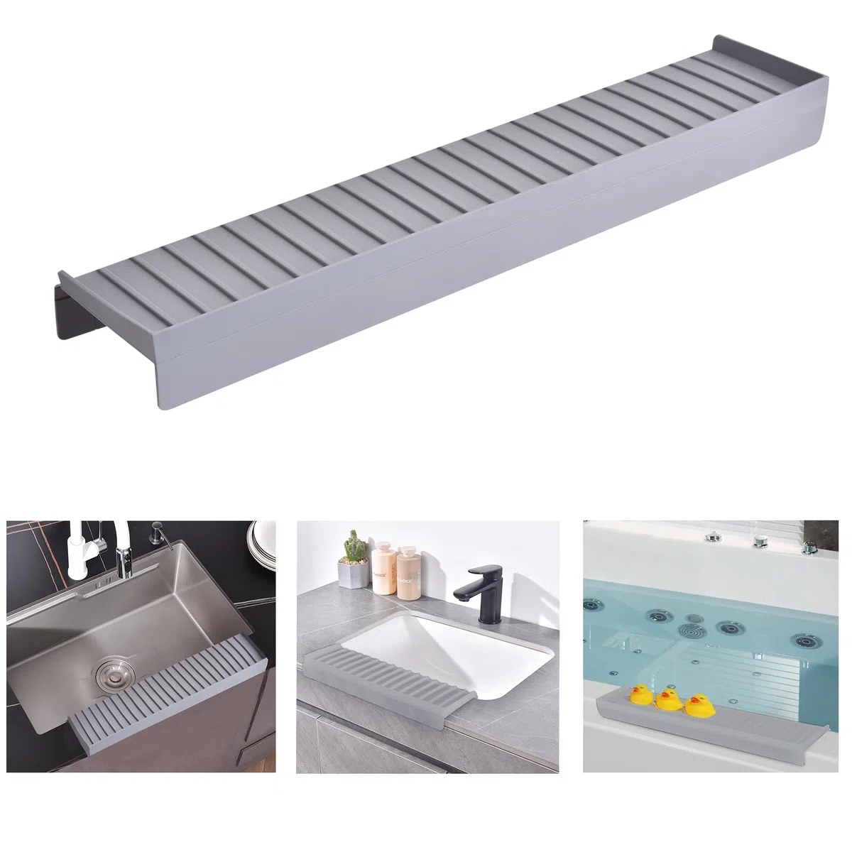 Protector De Borde De Fregadero De Silicona, 20" 51 cm, Cubierta Protectora Contra Salpicaduras Para Fregadero De Cocina Con Ventosa, Plegable, Protector De Encimera De Fregadero(Gris)