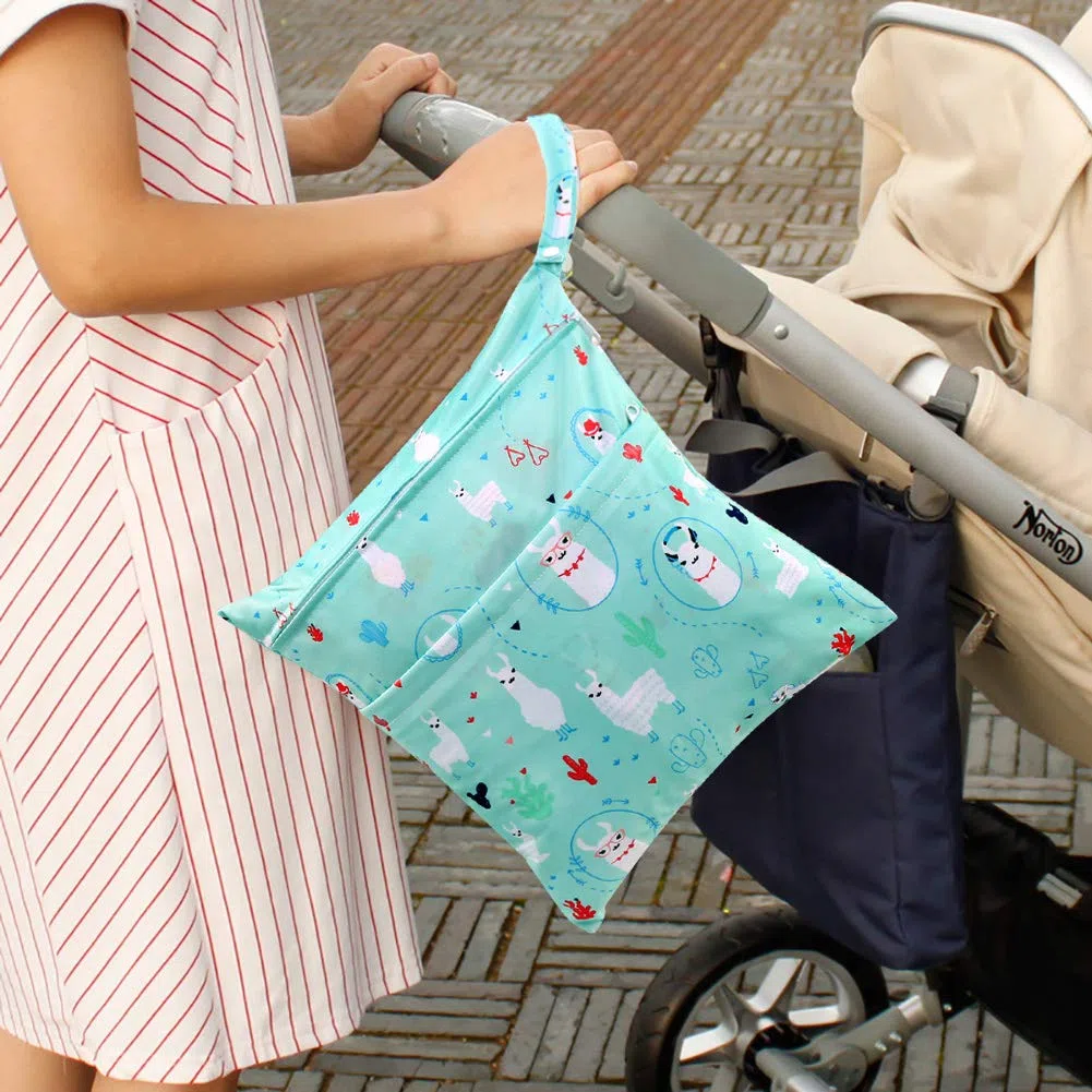 Bolsa de Pañales, 3 Pcs Reutilizable Wetbag, Impermeable Lavable con 2 Cremallera para Mamá de Bebé, Transpirable Organizador de Maquillaje de Colgar, Viajes, Playa, Piscina, Gym (Azul)