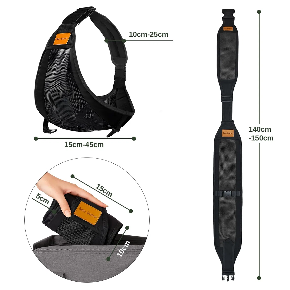 PortabebéS Ajustable, Fular Portabebe Lateral, Porta Bebes De 0 A 36 Meses,PortabebéS ErgonóMico Porteo Bebe, Carga MáXima: 25 Kg (Negro)