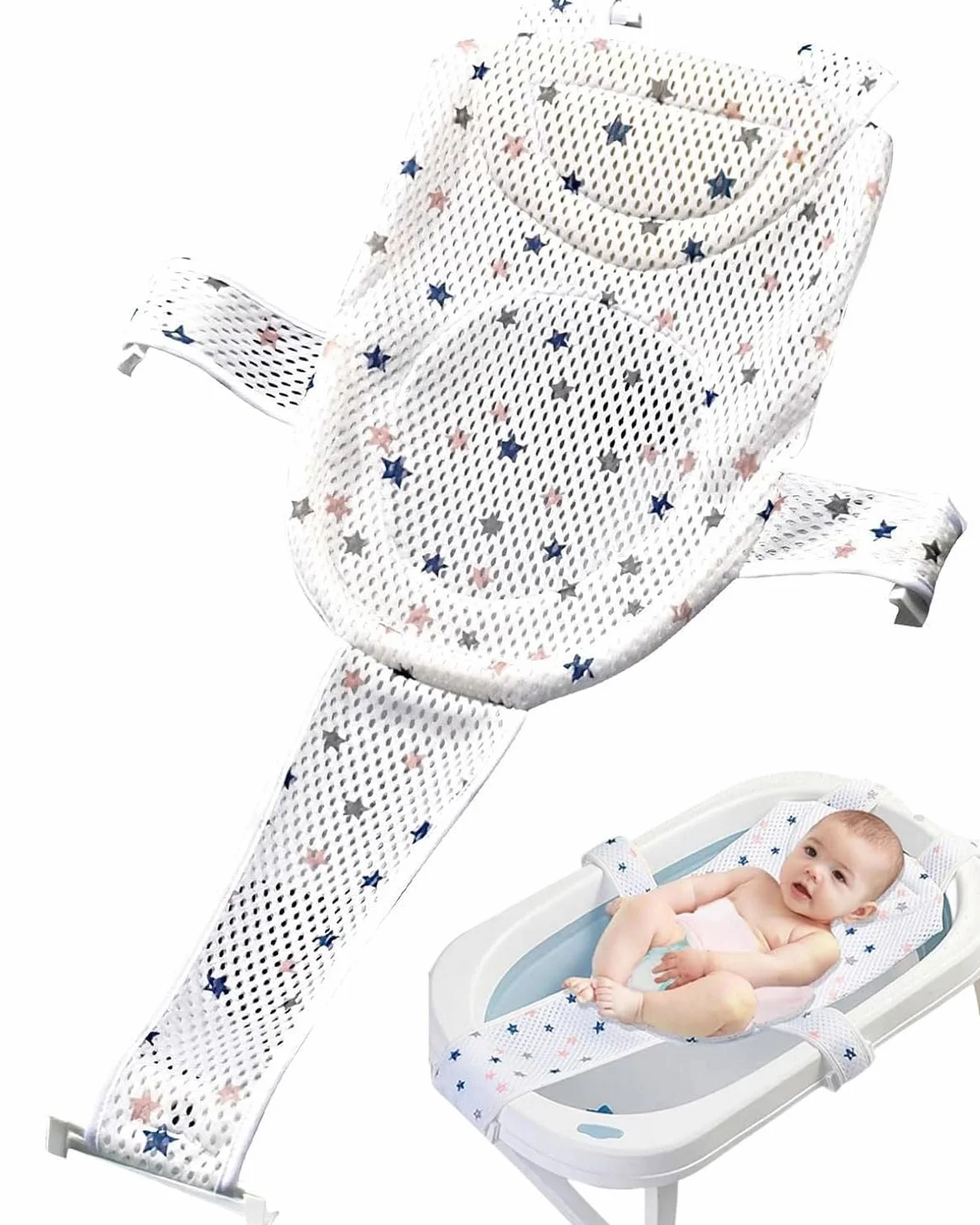 Asientos para el baño para bebés,1pcs Cojín de baño para bebé,Ajustable Red de Soporte,Red de Baño para bebés,Red Antideslizante para Recién Nacidos,Asiento Hamaca Bañera Bebé para 0-36 meses