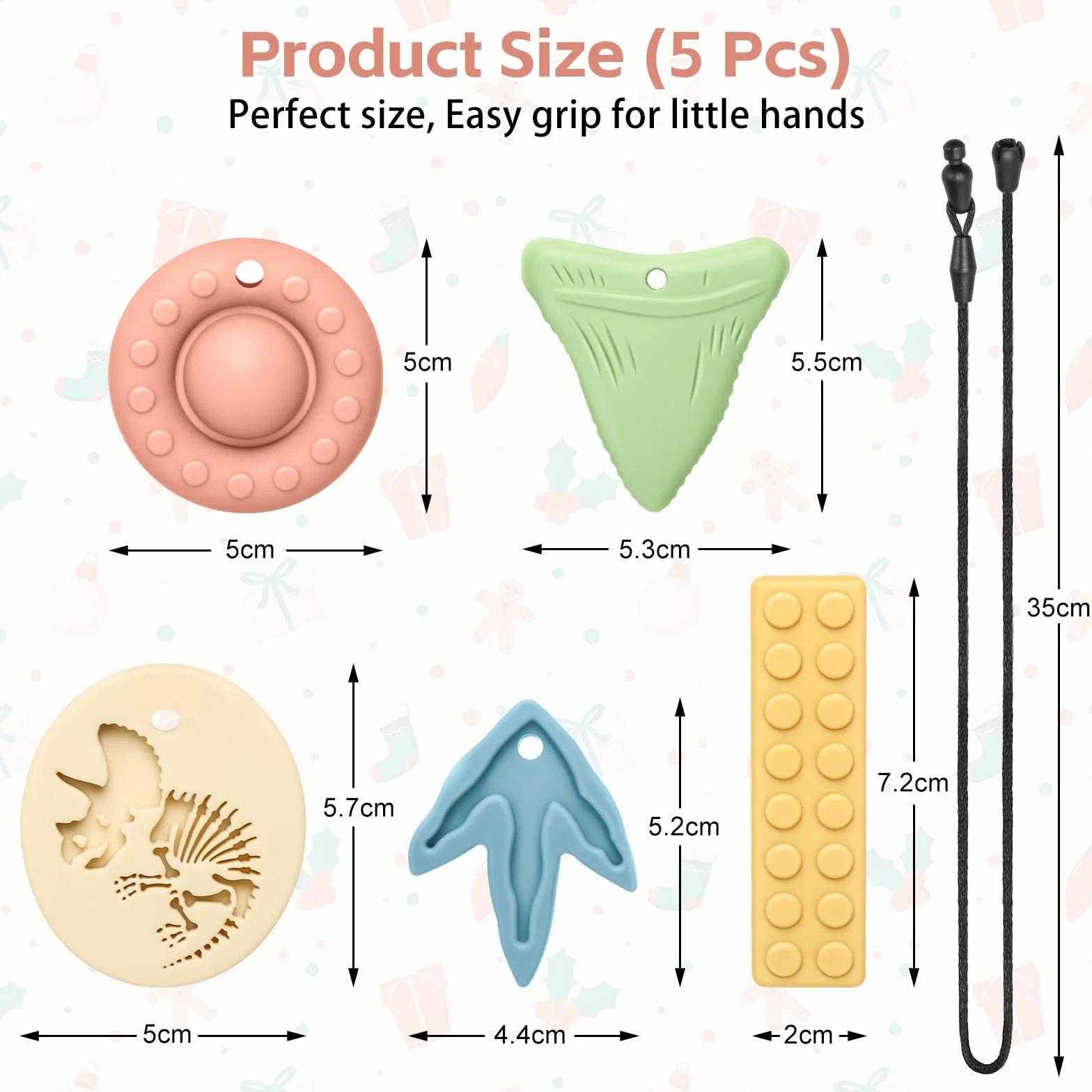 CLDY 5 Piezas mordedores niños autistas, El colgante de silicona para masticar no contiene BPA., Los collares mordedores son adecuados para niños con TDAH, dentición, autismo y necesidades oclusales