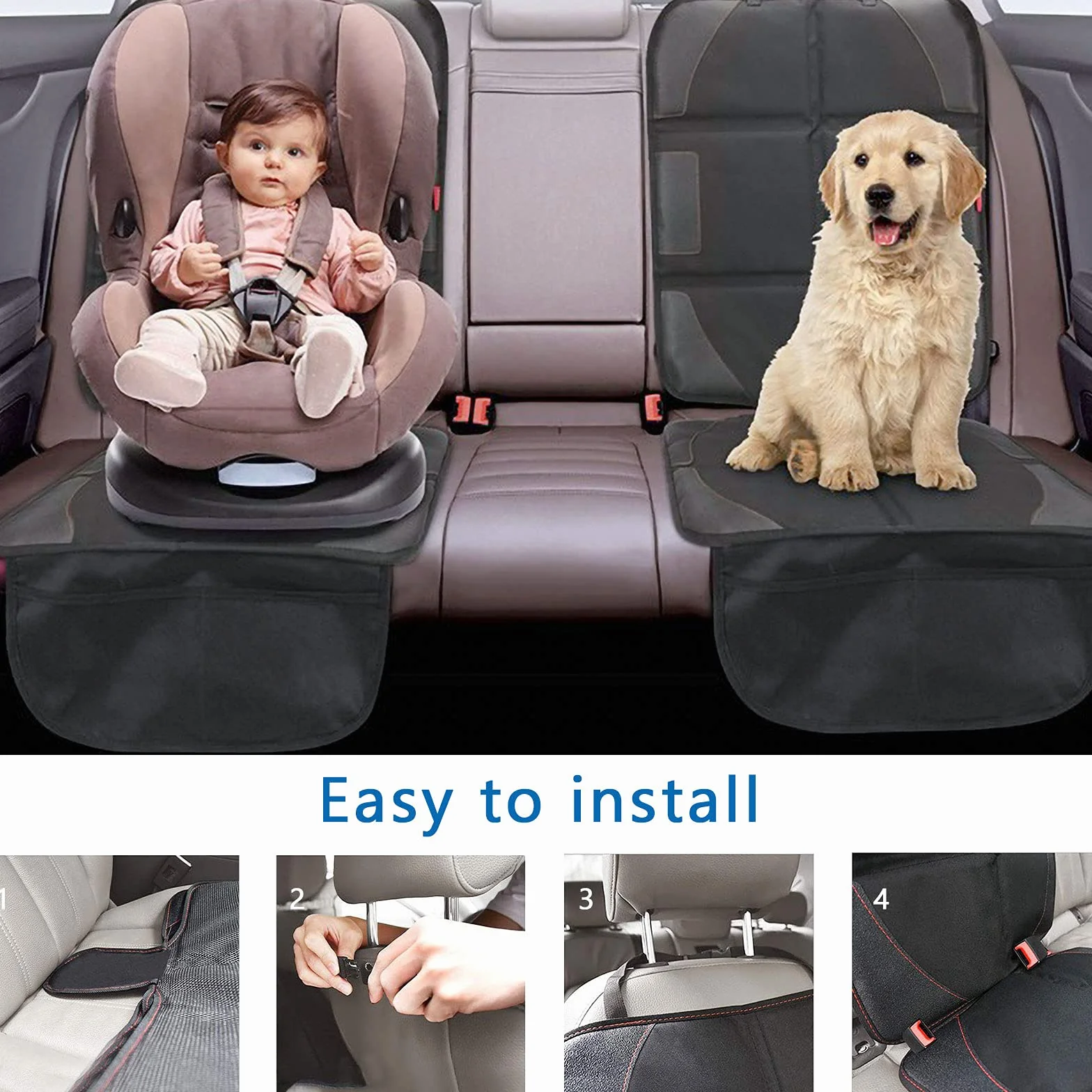 Frasheng 2Piezas Protector Asiento Coche,Protectores de Asiento para Coche Impermeable,Protector Seguro para Asiento Infantil,Protector Coches Asientos,Tamaño Universal con Organizador Bolsillos,Negro