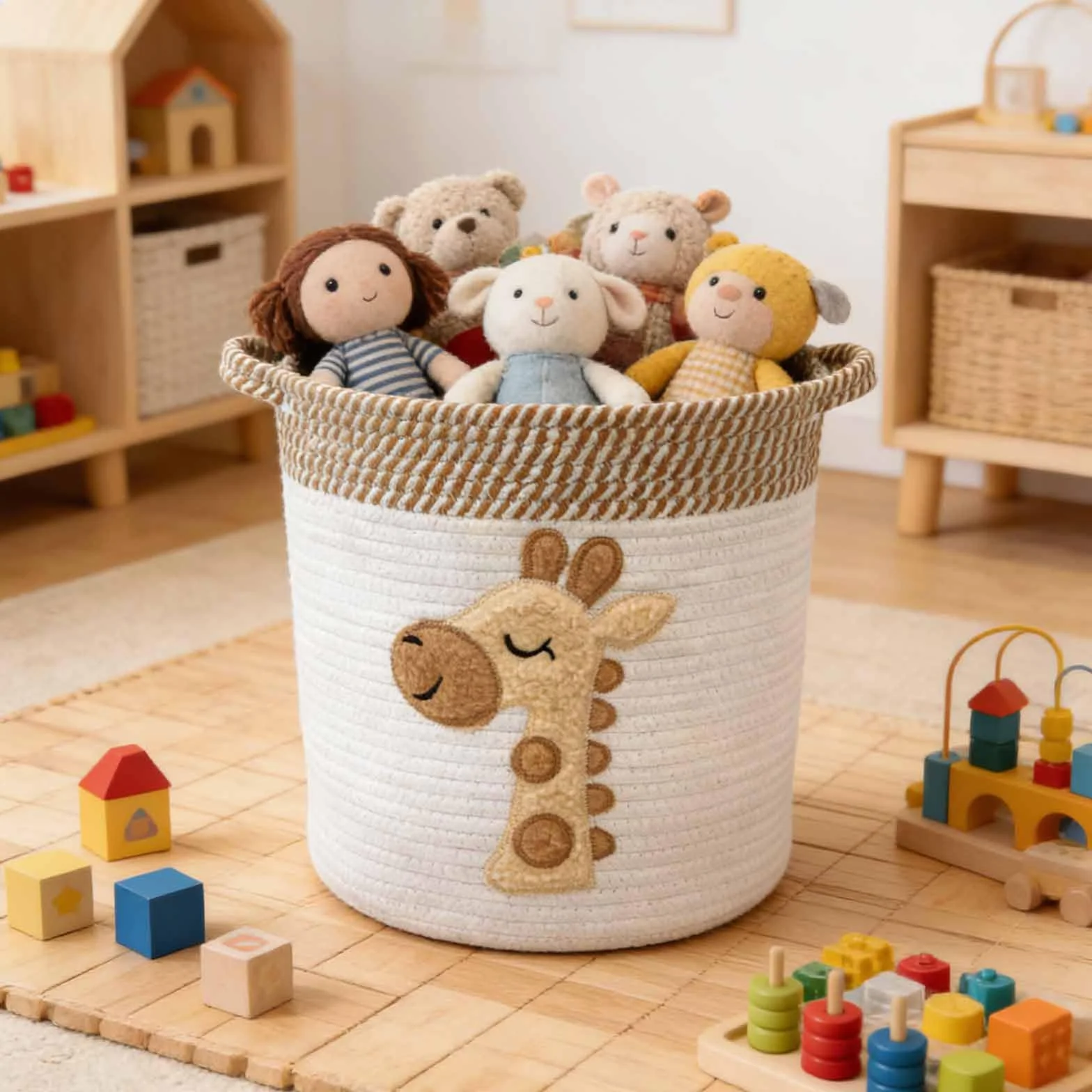 Cesta Almacenaje Algodón Jirafa 30x30cm Organizador Bebe Ropa Sucia Infantil