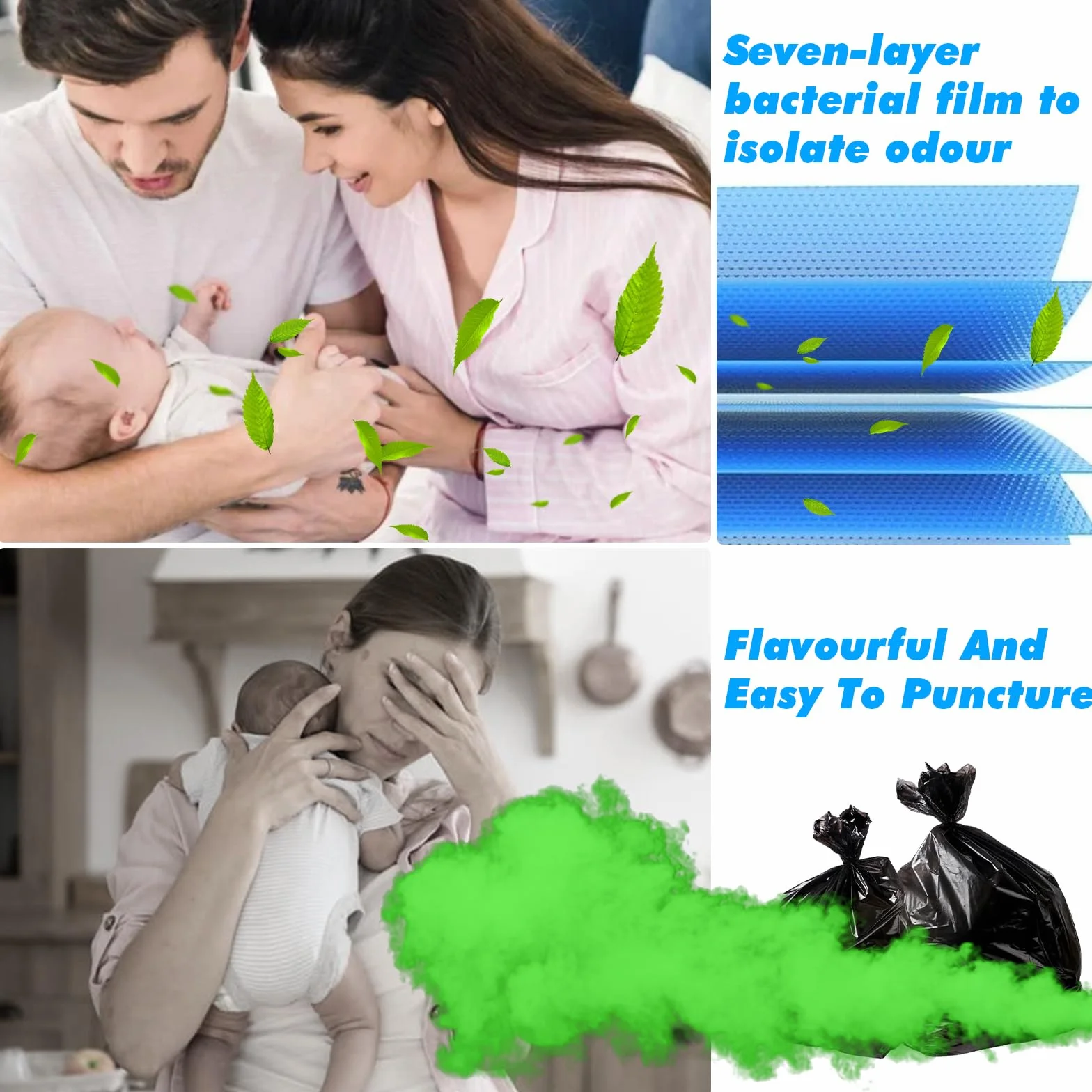 12 cartuchos de recambio para cubos de pañales, 11 bolsas + 1 casete, compatible con Angelcare & Litter Locker II (modelos redondos), incluye bolsa de 4,5 m, 7 capas y bloqueador de olores