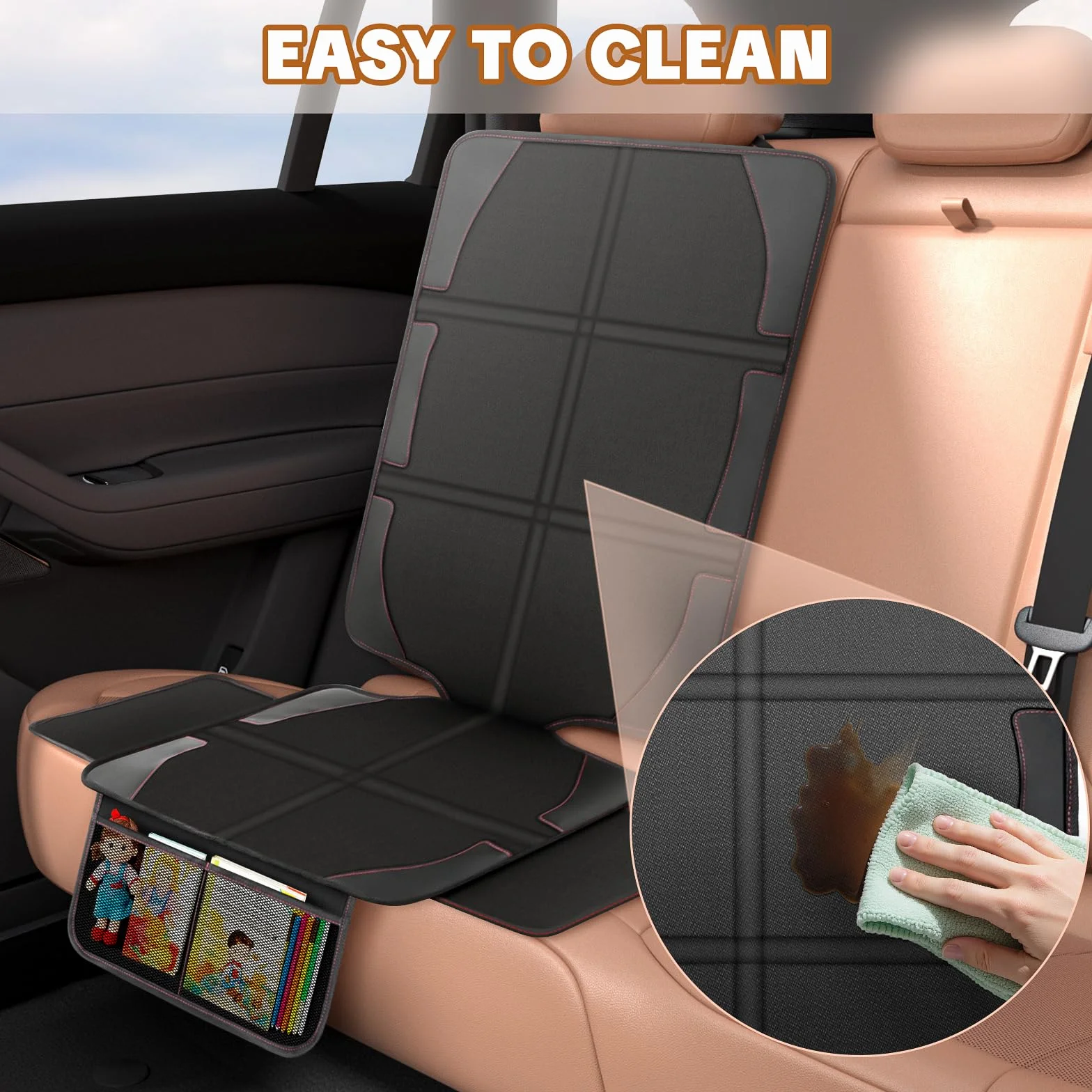 Protector de Asiento para Coche Impermeable Antideslizante con Bolsillos Negro