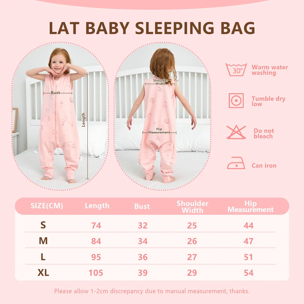 LAT Saco de Dormir para Bebé con Pies, 0,5 TOG 100% Algodón Saco de Dormir Verano con Bolsillos para Bebé, Pijiama Manta con Pies para Bebé