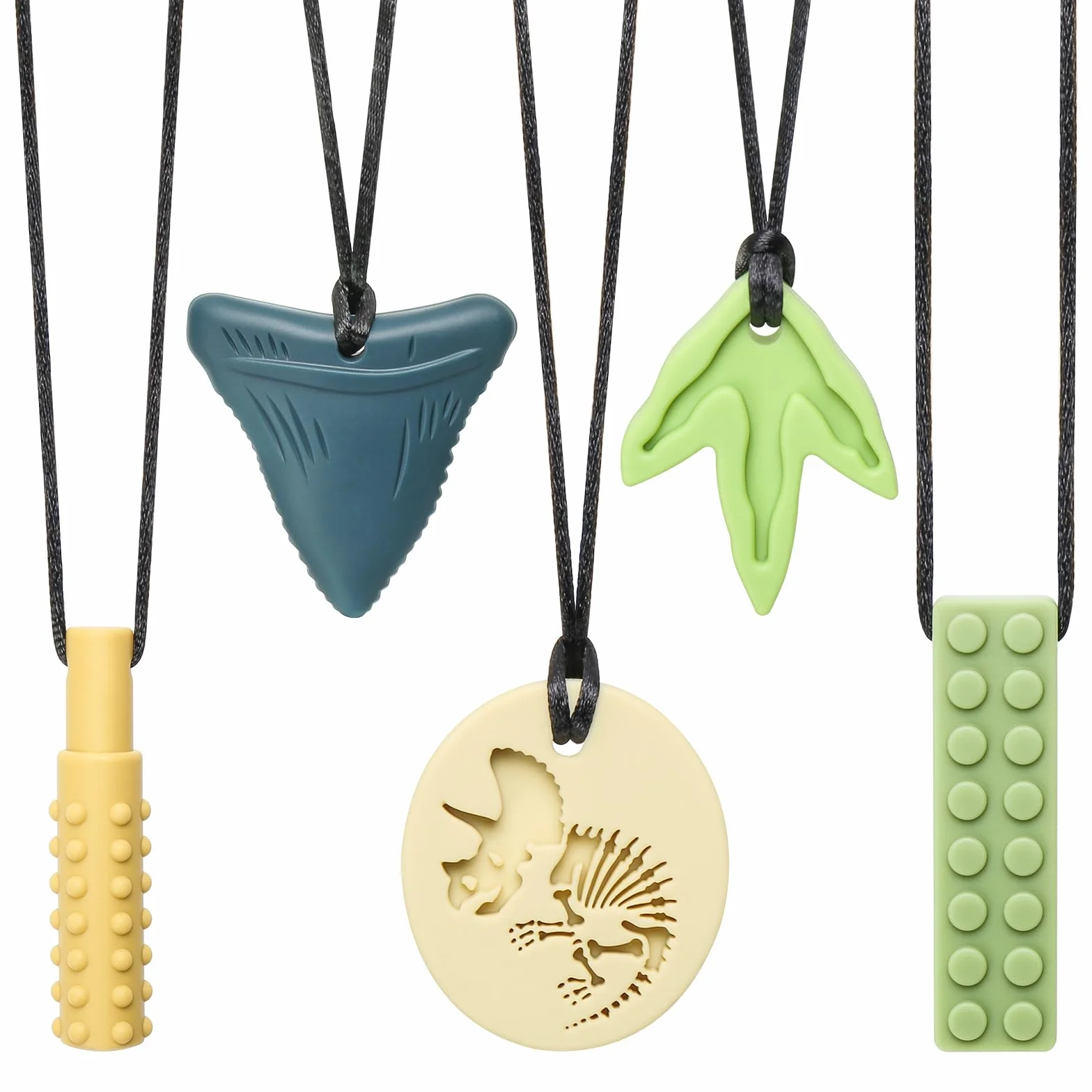 CLDY 5 Piezas mordedores niños autistas, El colgante de silicona para masticar no contiene BPA, Los collares mordedores son adecuados para niños con TDAH, dentición, autismo y necesidades oclusales