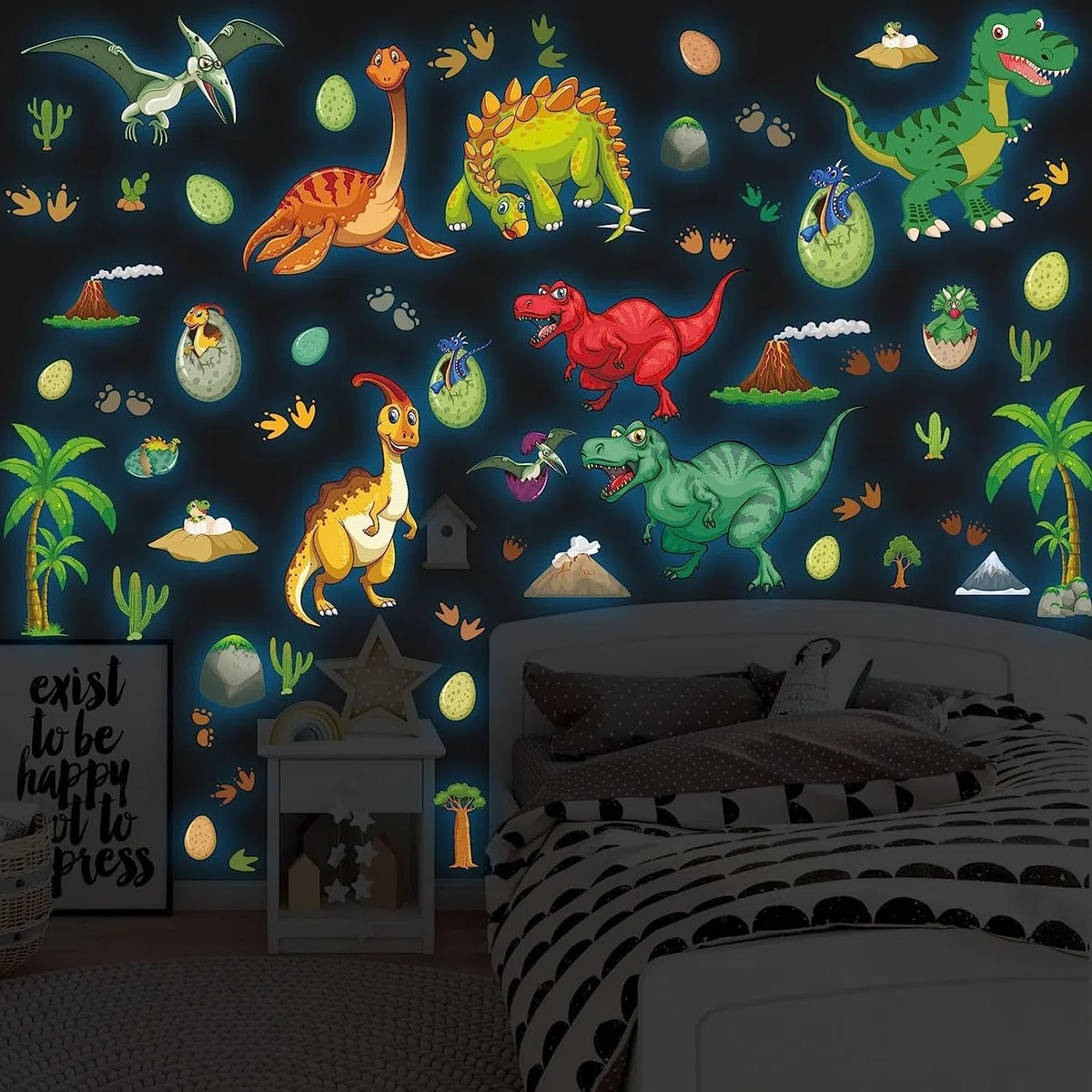 Pegatinas de Pared Luminosos Dinosaurio Adhesivo Pared para Habitación Niño Animal Pegatina de Pared Fluorescencia Adhesivos Luminosos pared Techo Dormitorio Habitación Bebé Deco de Niña Niños Azul