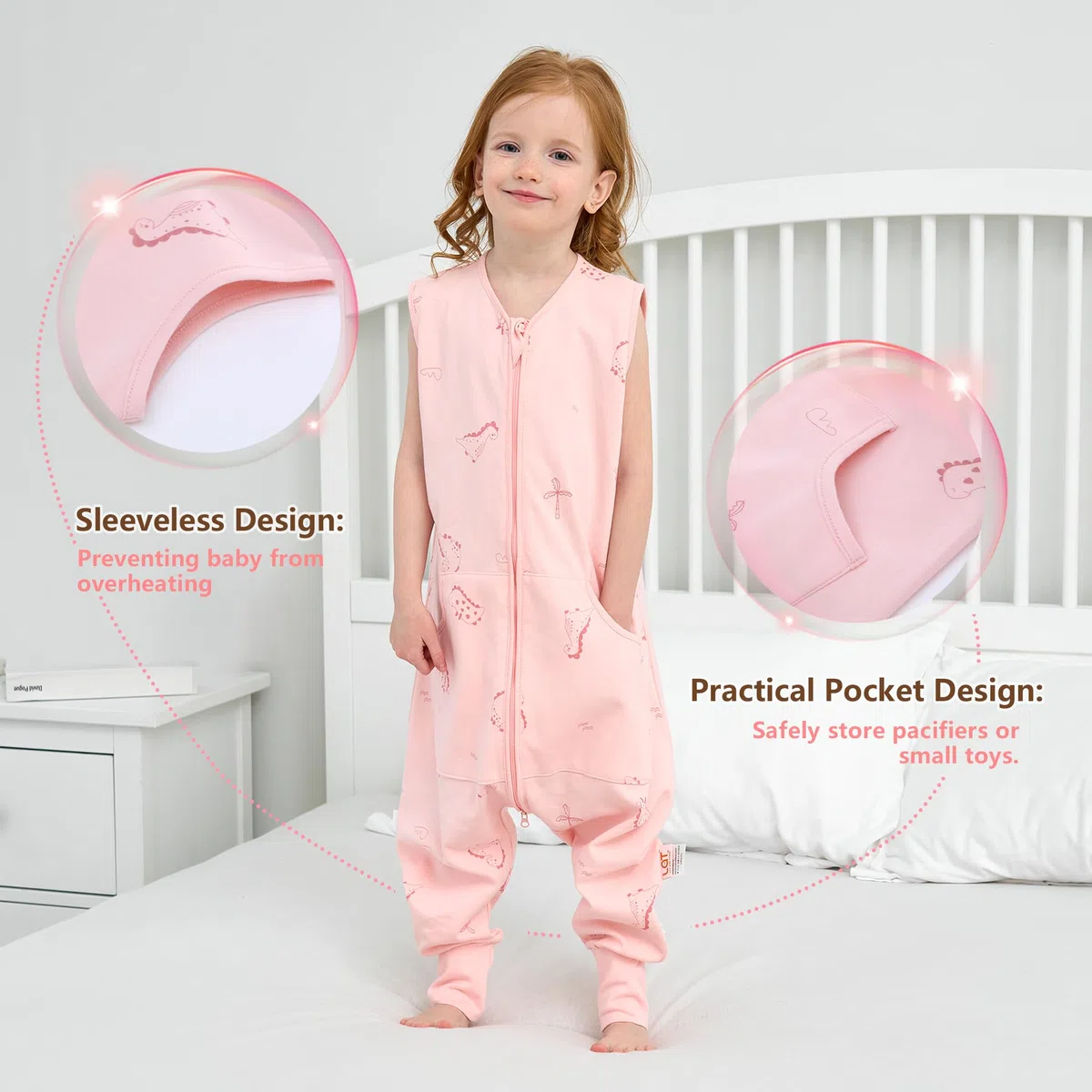 LAT Saco de Dormir para Bebé con Pies, 0,5 TOG 100% Algodón Saco de Dormir Verano con Bolsillos para Bebé, Pijiama Manta con Pies para Bebé