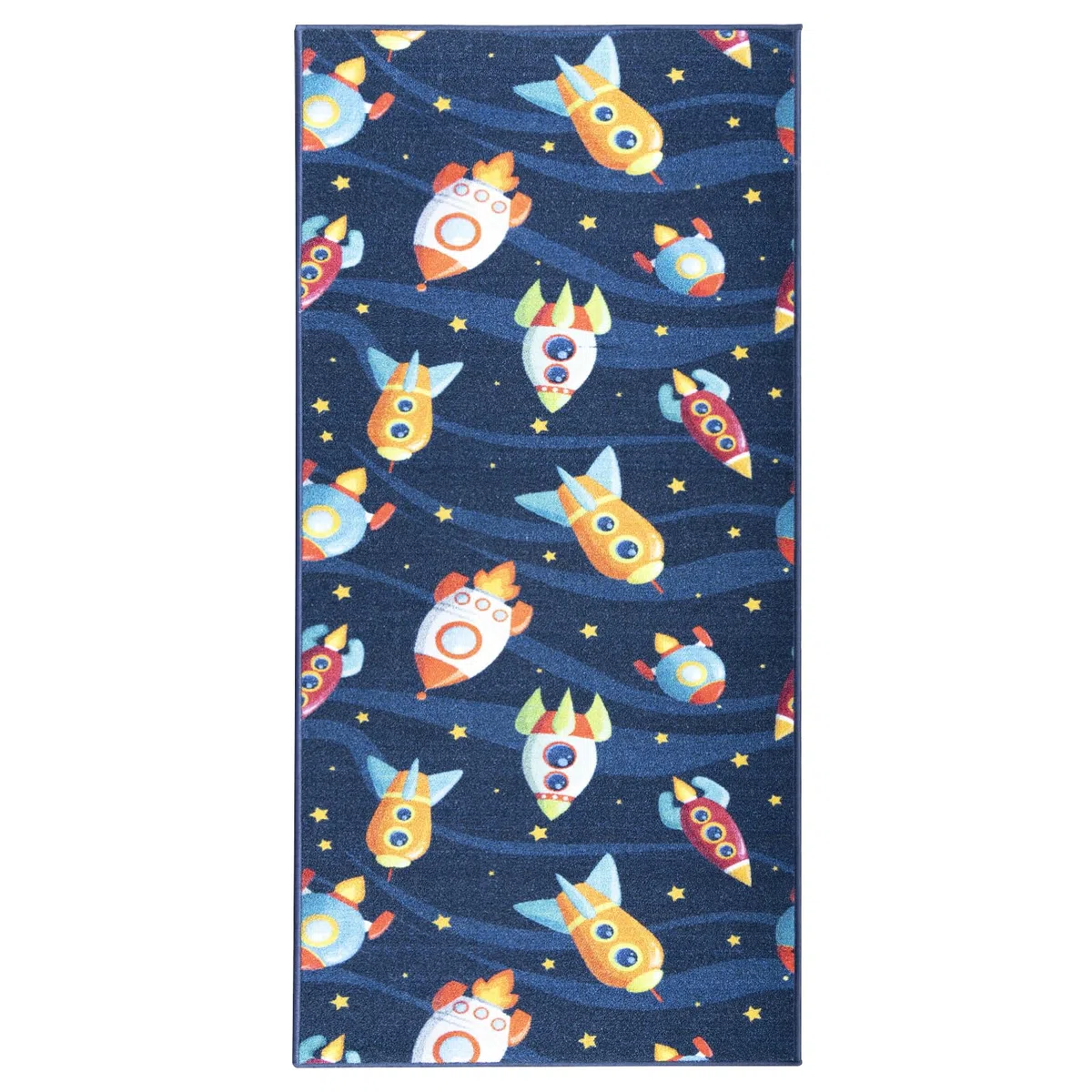 KARAT Alfombra infantil, para habitación y pasillo, antideslizante, resistente y fácil de cuidar, 80 x 200 cm, azul (lindos cohets)