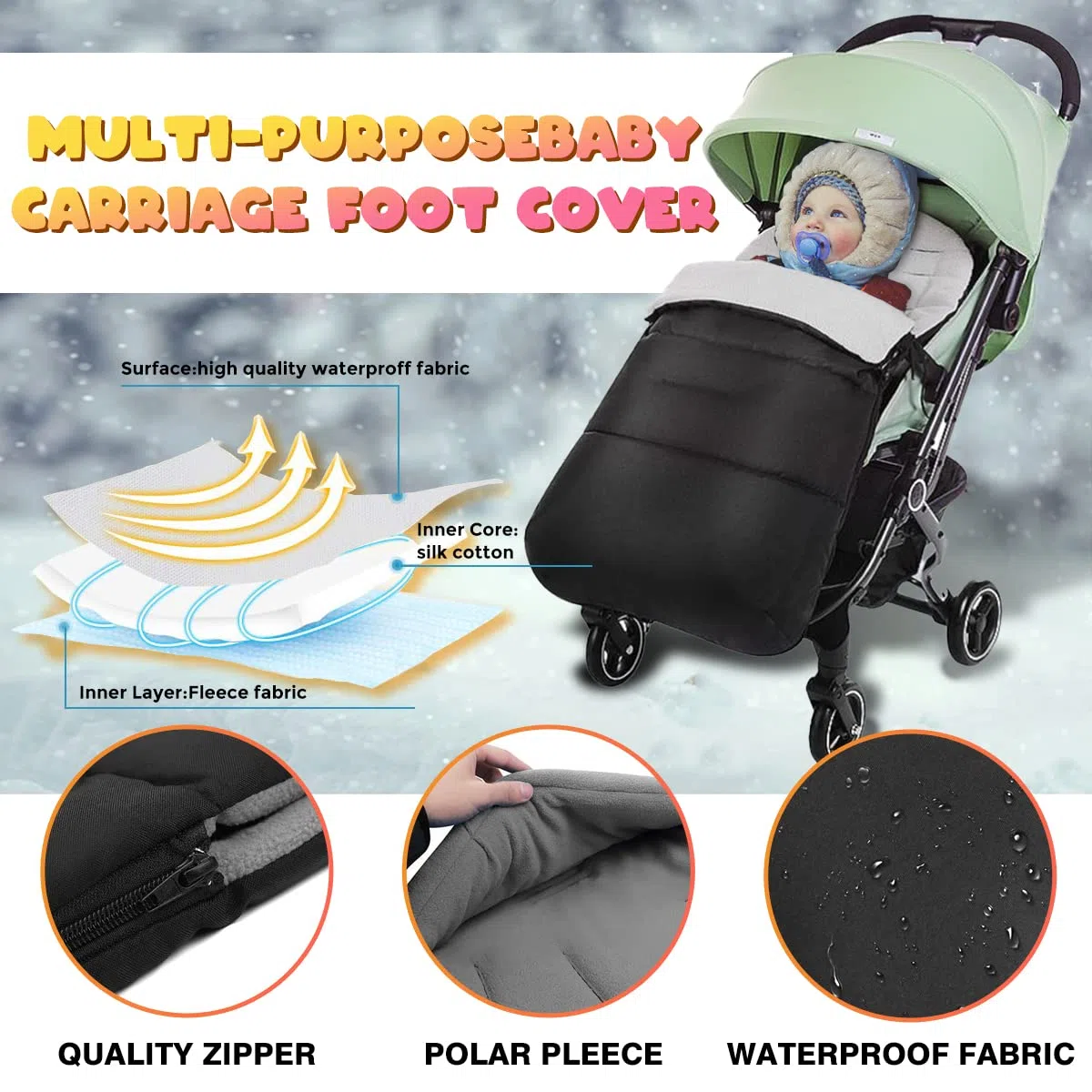 auvstar Saco Silla de Paseo,Saco Polar Universal Invierno,Saco Carro Bebe Universal,Saco Carrito Bebe,Saco Capazo para Cochecito,Sacos de Silla de Bebe para bebés de 0 a 3 año,Impermeable Fría