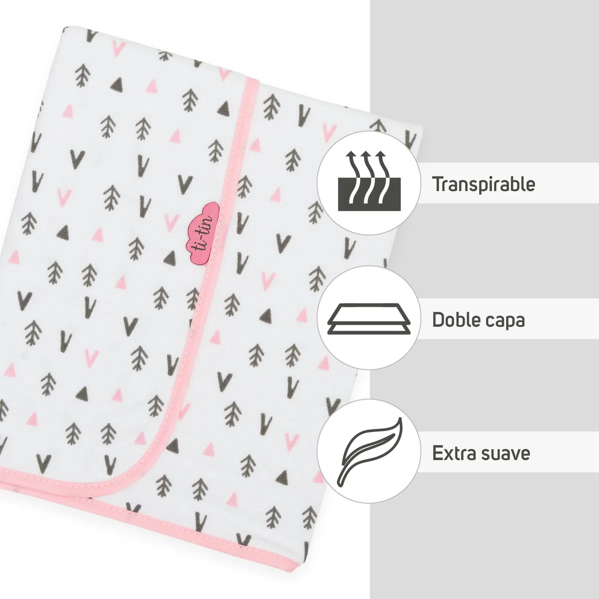 Ti TIN arrullo para bebé 80 x 80 cm, Doble Capa de algodón 100%, Transpirable, Extra Suave, fácil Lavado y Apto para Secadora, diseño Ligero y Estampados Divertidos