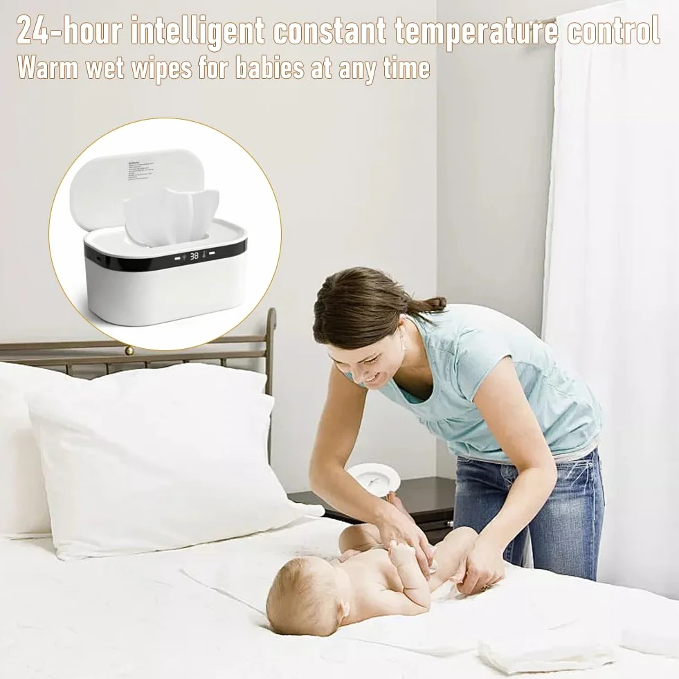 Calentador de toallitas húmedas LOMUG, 3 niveles de calor, calentamiento rápido, USB, LED, con luz nocturna incorporada.