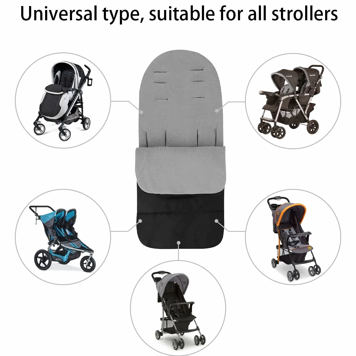 Saco de dormir para bebé de invierno, saco universal para silla de paseo Sacos de Abrigo para Carritos Saco de Dormir Universal para Bebé Antideslizante, Impermeable y Fría, Desmontable Negro