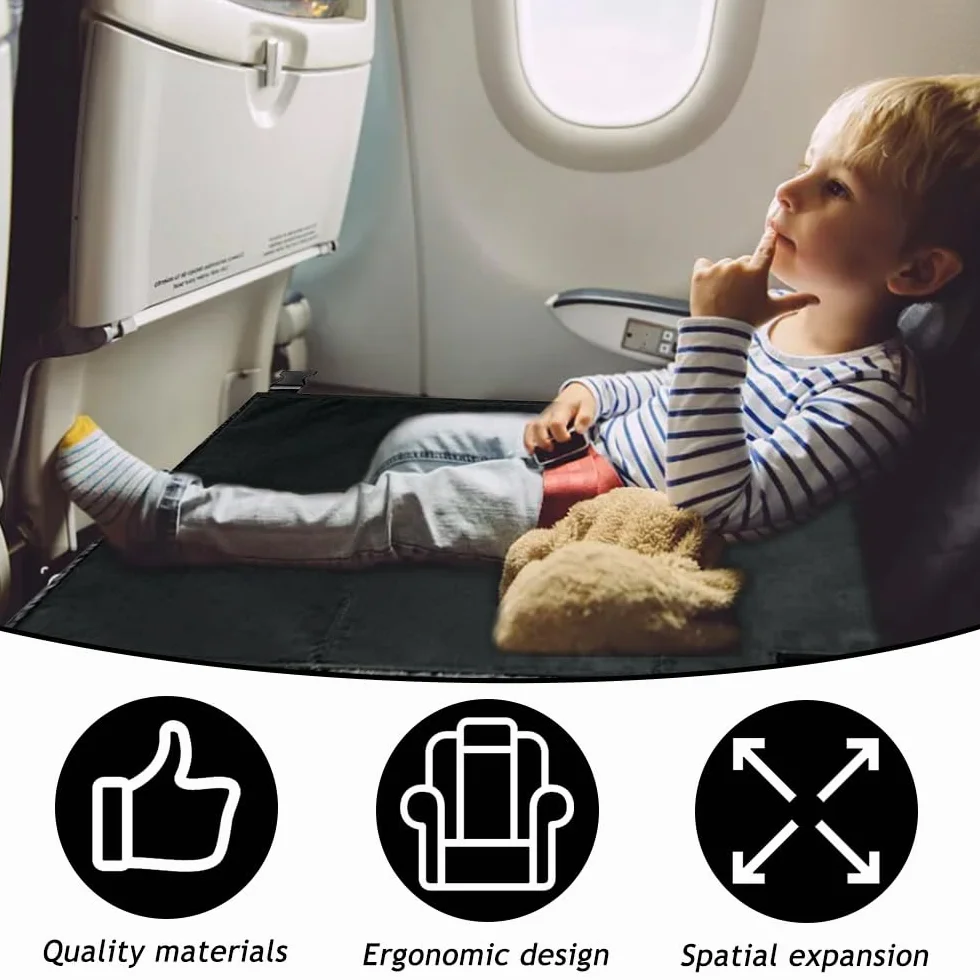 Reposapiés de Avión para Niños, Reposapiés Plegable para vuelo, Extensores de Asientos para Aviones, Cama De Viaje Portátil Para Niños Pequeños Para Vuelo Viajes, 79x44cm (Negro)