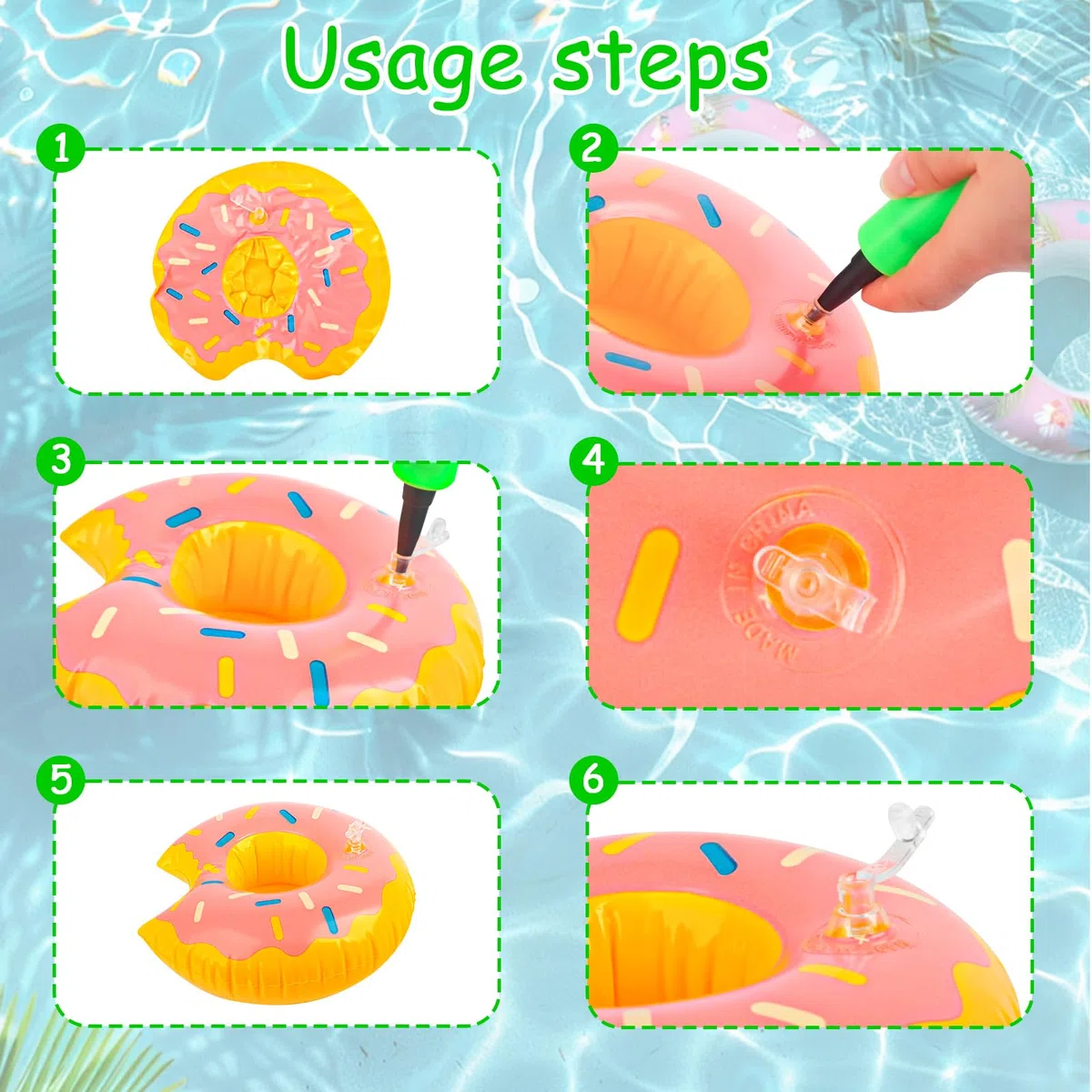 9 soportes inflables para bebidas, mini palmera de flamenco, soporte para botellas inflable con bomba de aire, para salas de verano y piscinas al aire libre y playas