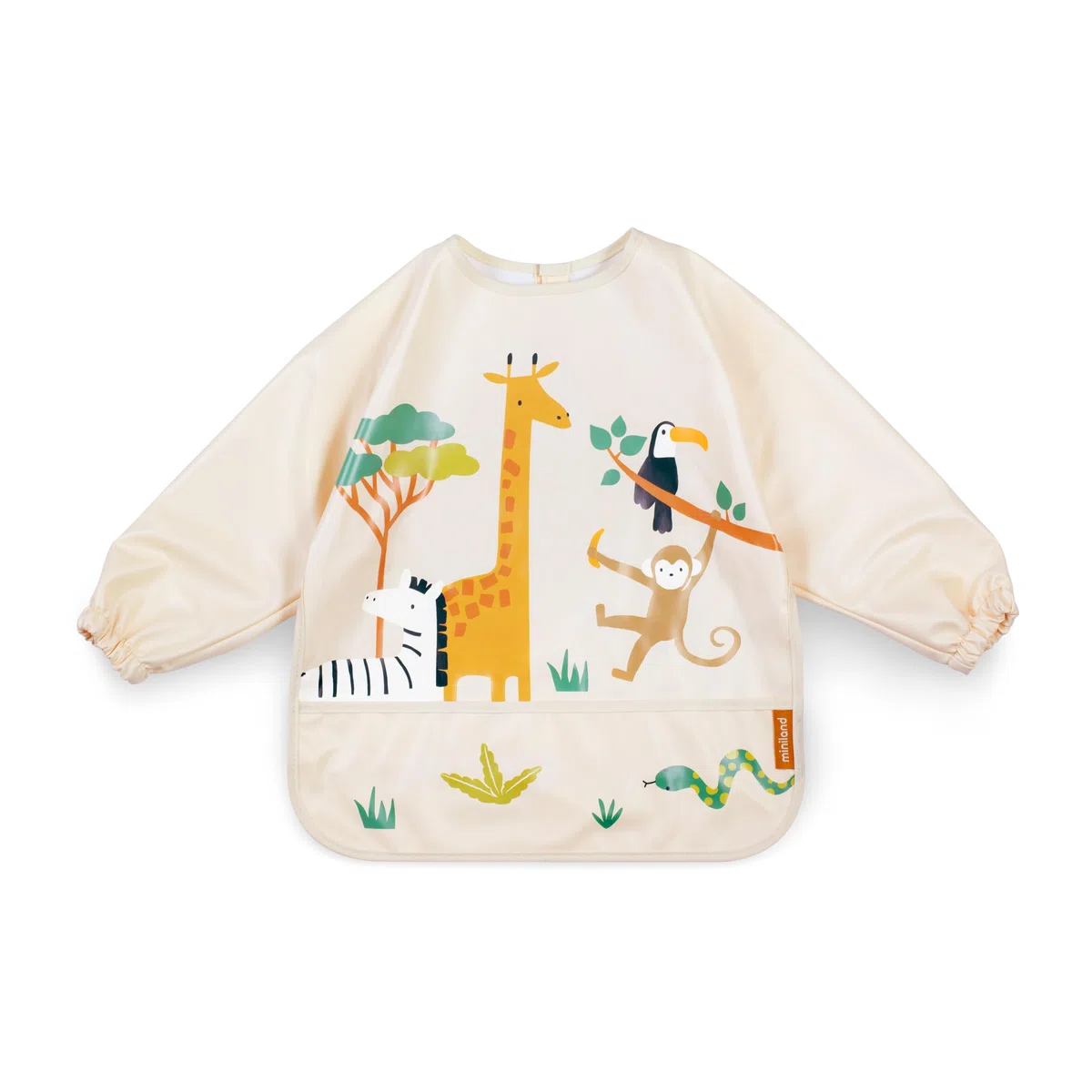 Miniland - Babero con Mangas Impermeable, Babero Manga Larga Bebé, Resistente, Diseños Divertidos