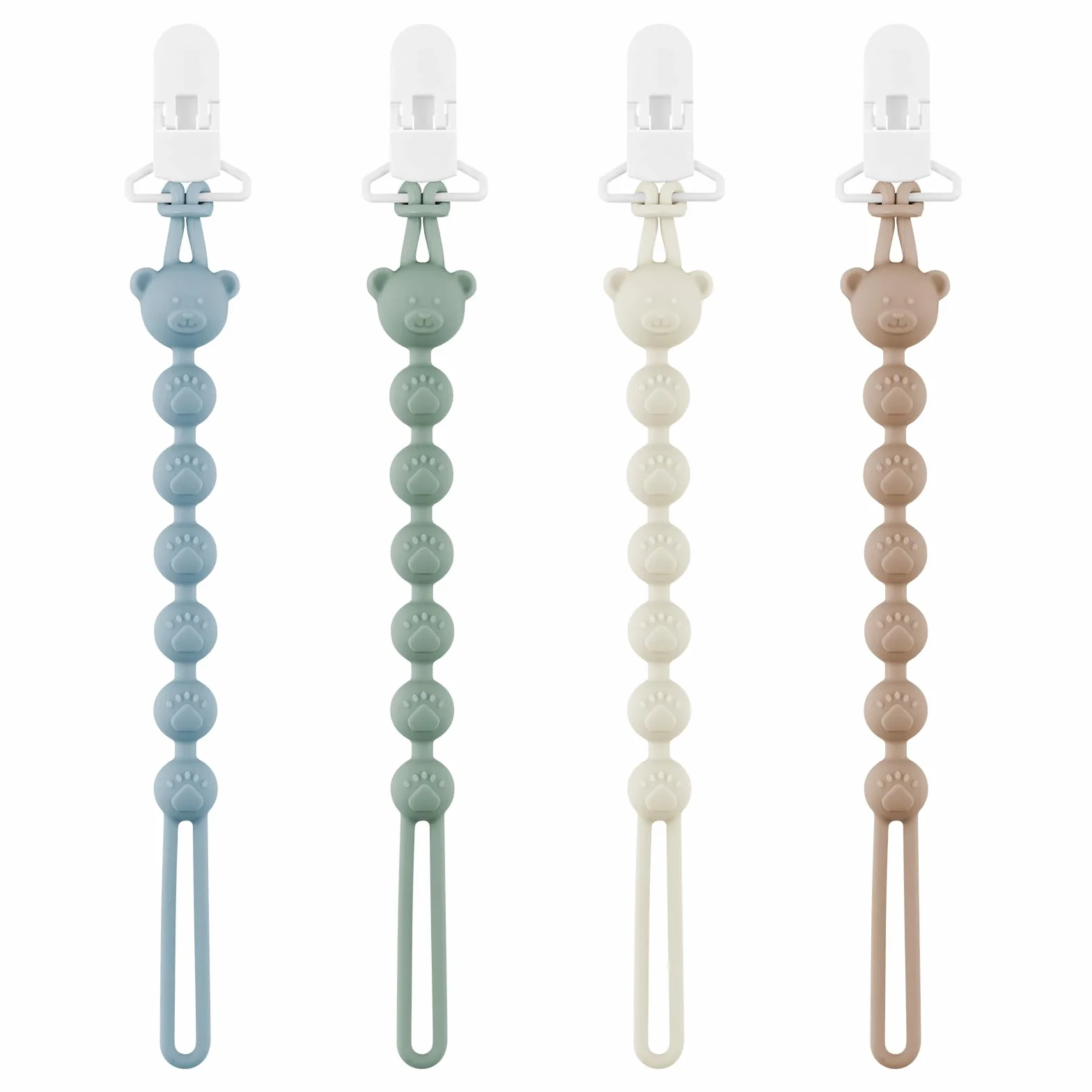 Juego de 4 cadenas para chupete de bebé de silicona con clip de seguridad, cinta para chupete para niños y niñas, cadena Pacifier y clip para chupete, fácil de limpiar, cadenas para chupete