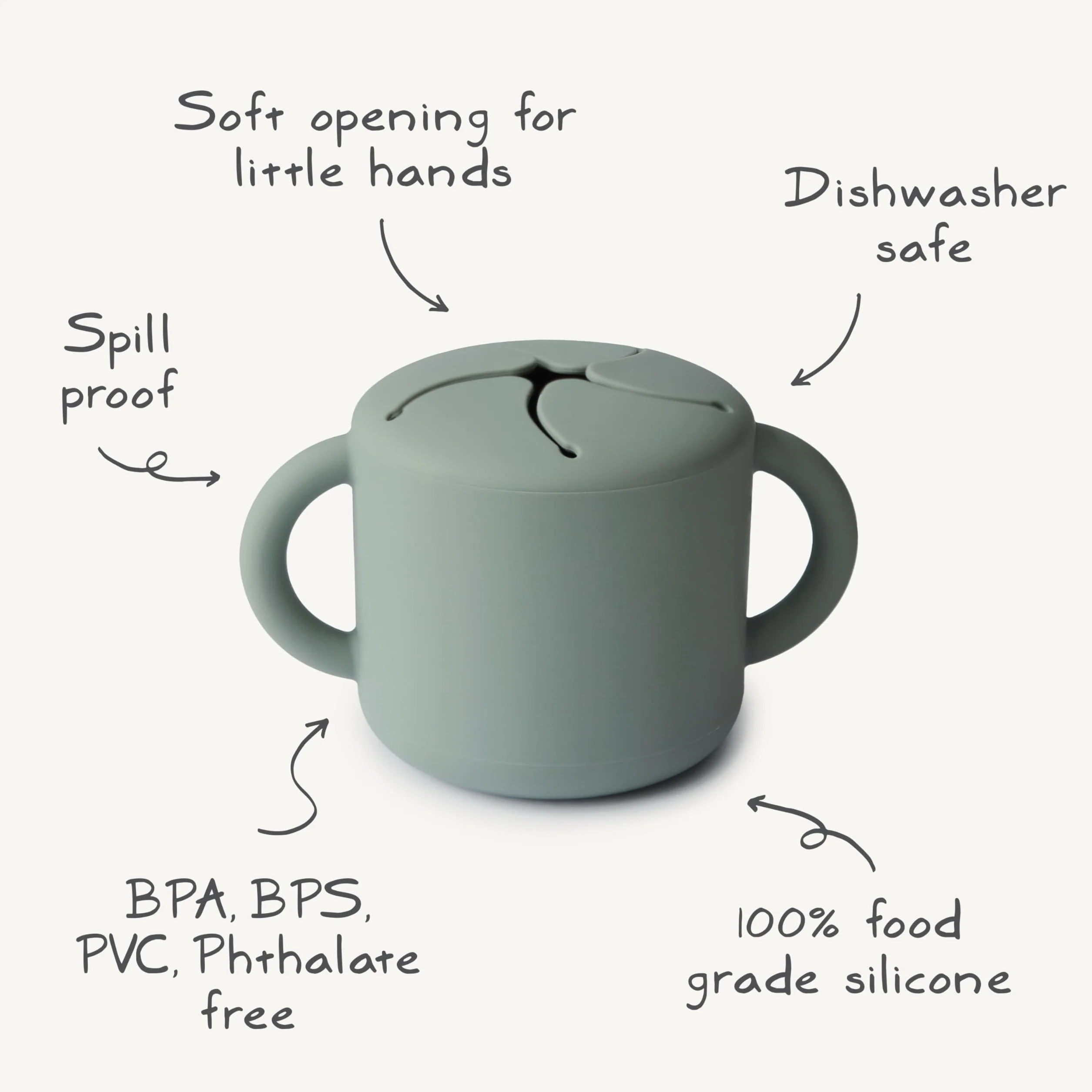mushie Snack Taza de Silicona | Fiambrera Infantil para Llevar | Antiderrame y Resistente al Lavavajillas y al Microondas | Caja de Aperitivos Segura para Niños Pequeños y Niñas | Soft Lilac