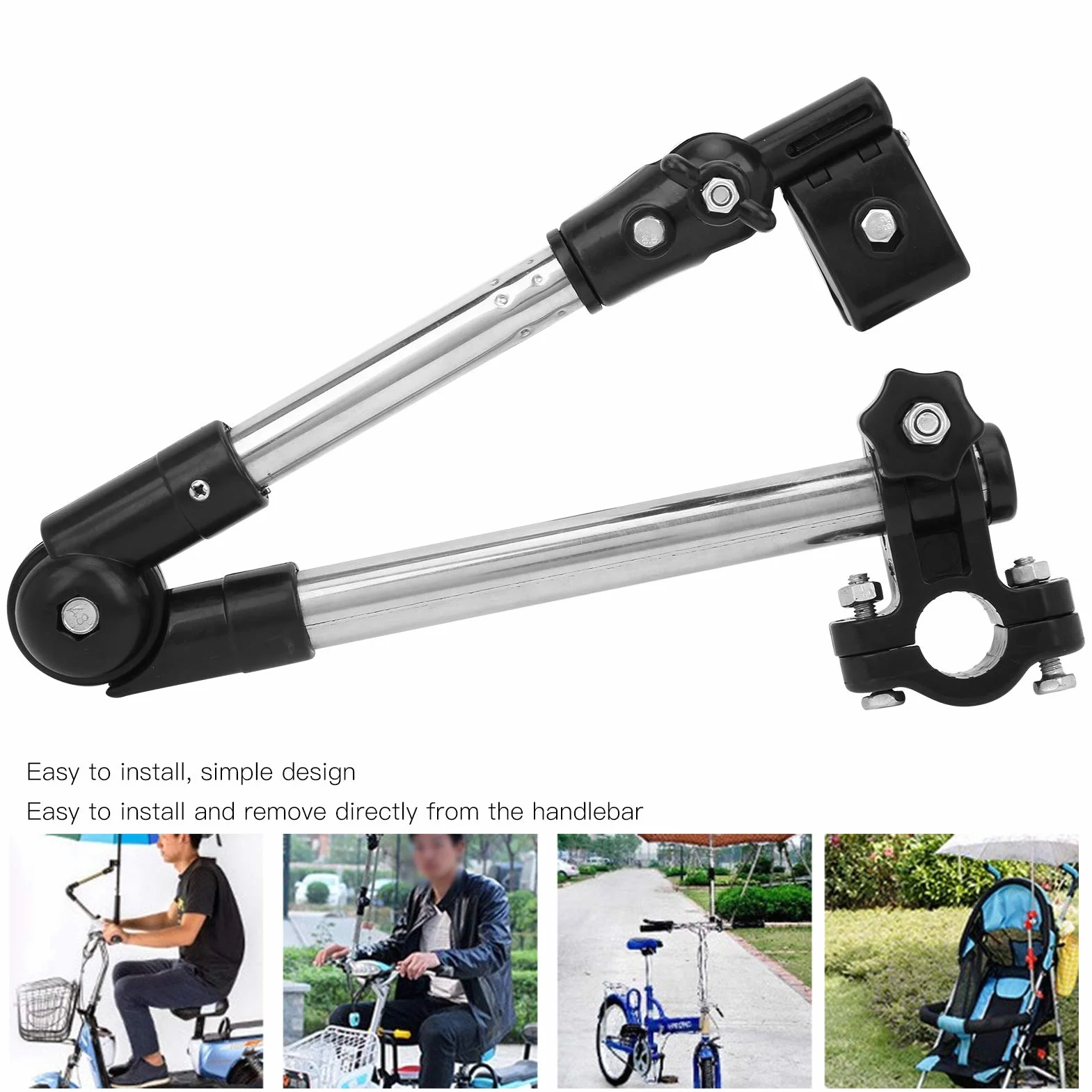 Soporte de Paraguas para Cochecito, Soporte de Montaje de Paraguas de Bicicleta de Silla de Ruedas Ajustable de Acero Inoxidable Paraguas Manillar Soporte para Bicicleta Cochecito Andador