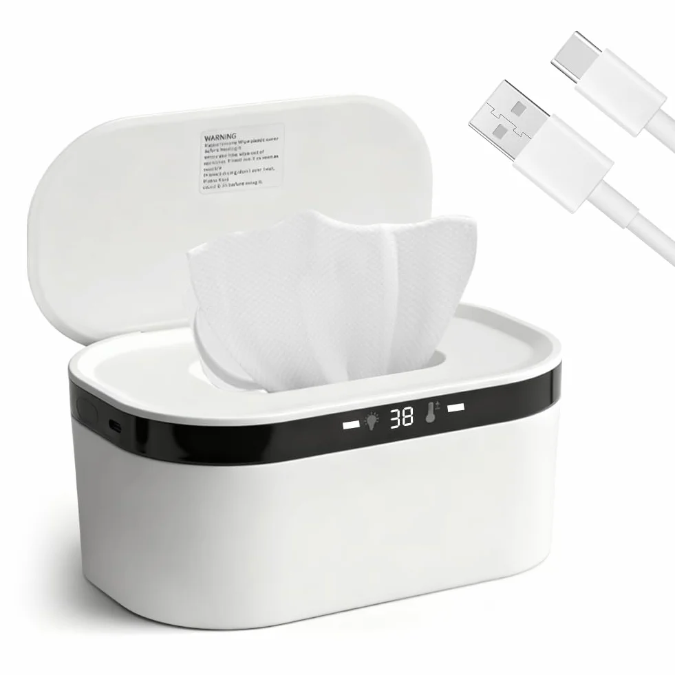 Calentador de toallitas húmedas LOMUG, 3 niveles de calor, calentamiento rápido, USB, LED, con luz nocturna incorporada.
