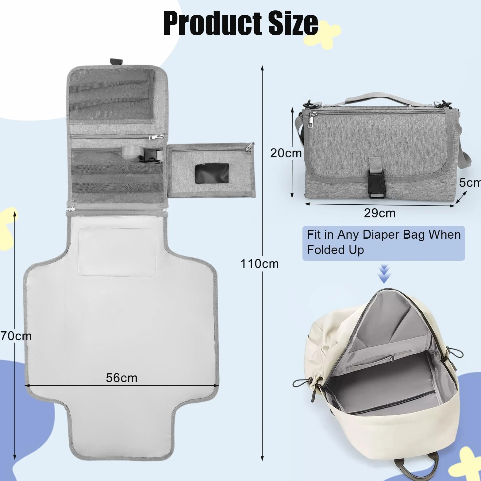 Romon cambiador portátil colchones plegables y desmontable mantas bolso con 5 bolsillos cambiador impermeable reutilizable diaper mat accesorios para cuidado gris