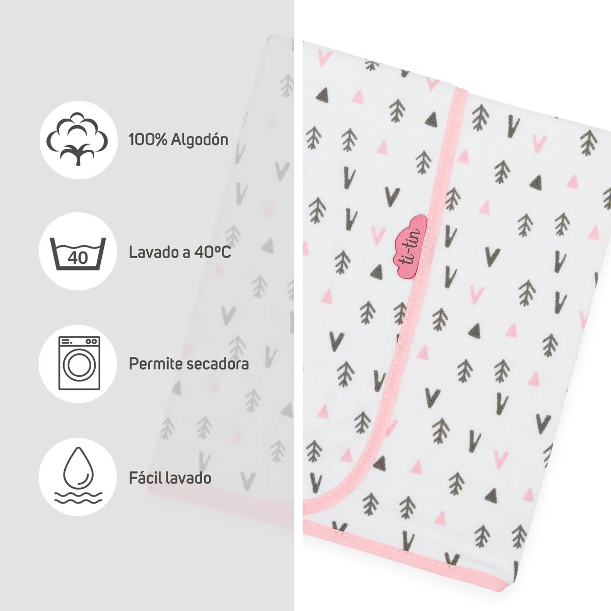 Ti TIN arrullo para bebé 80 x 80 cm, Doble Capa de algodón 100%, Transpirable, Extra Suave, fácil Lavado y Apto para Secadora, diseño Ligero y Estampados Divertidos
