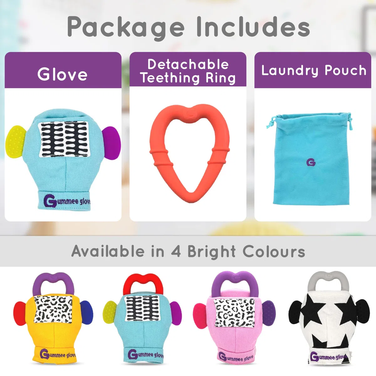 Gummee Glove Teething Mitten for Babies 3-6 Months Detachable Teether Teething Ring Baby Shower Premium Quality 100% Cotton and Food Grade Silicone EN71 Tested Perfect Teething Kit