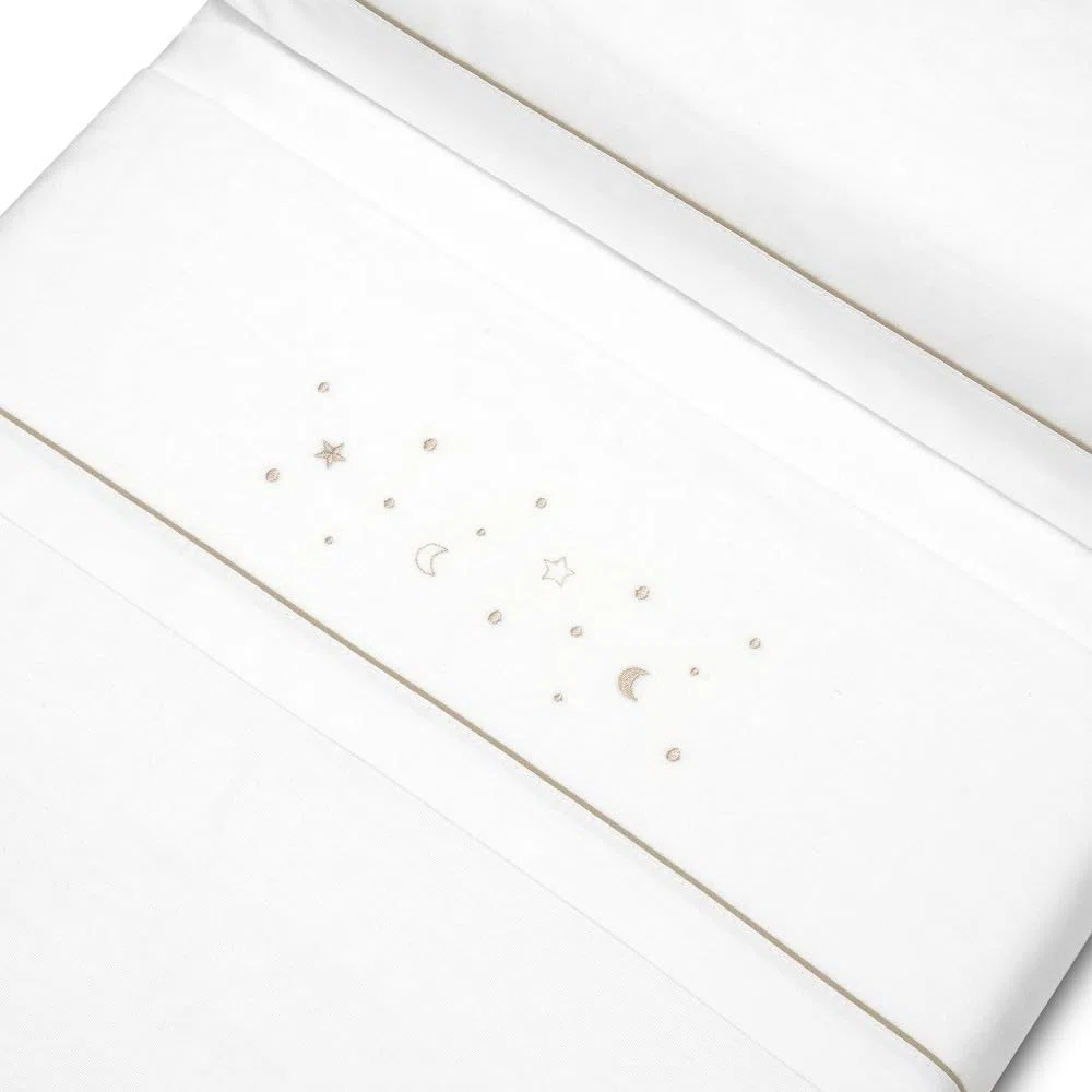 Interbaby - Juego Sabanas Minicuna 50x80 Algodón 100% | Sabana Cuna Bebe Franela, Cálida | Incluye Sabana Bajera, Encimera y Funda de Almohada | Ideal Invierno | Estrellas Luna Blanco/Beige