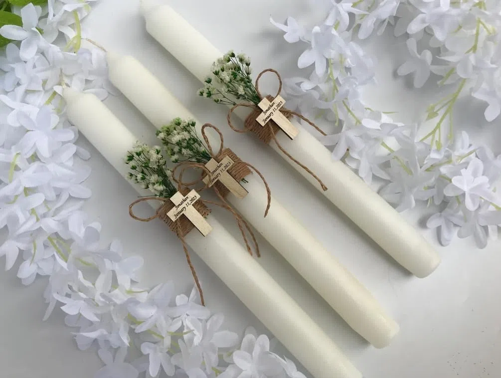 Vela de Bautizo y Primera Comunión, Juego de 3 Velas, Vela de Bautizo Personalizada, Vela de Ceremonia de Comunión, Lámparas Griegas