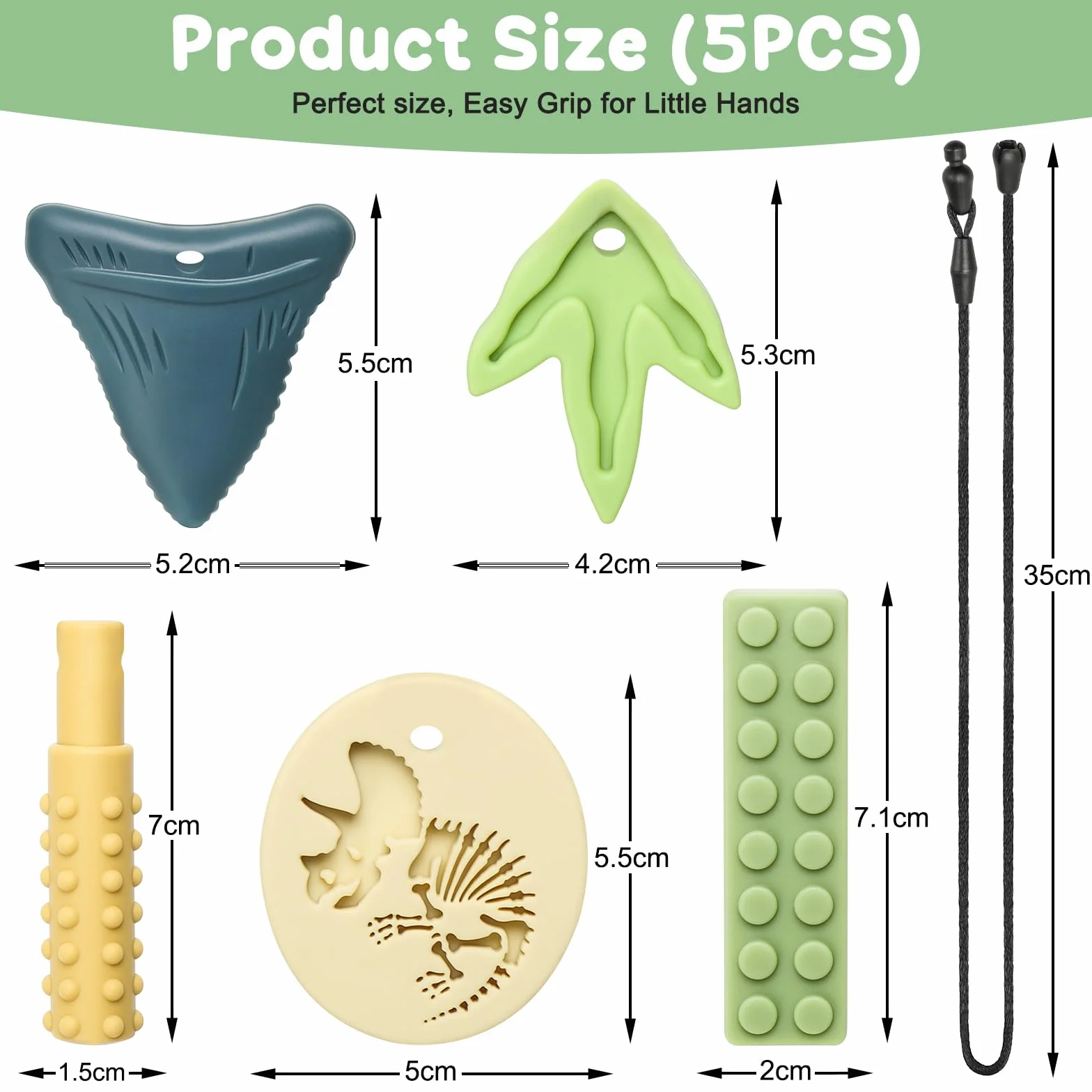 CLDY 5 Piezas mordedores niños autistas, El colgante de silicona para masticar no contiene BPA, Los collares mordedores son adecuados para niños con TDAH, dentición, autismo y necesidades oclusales