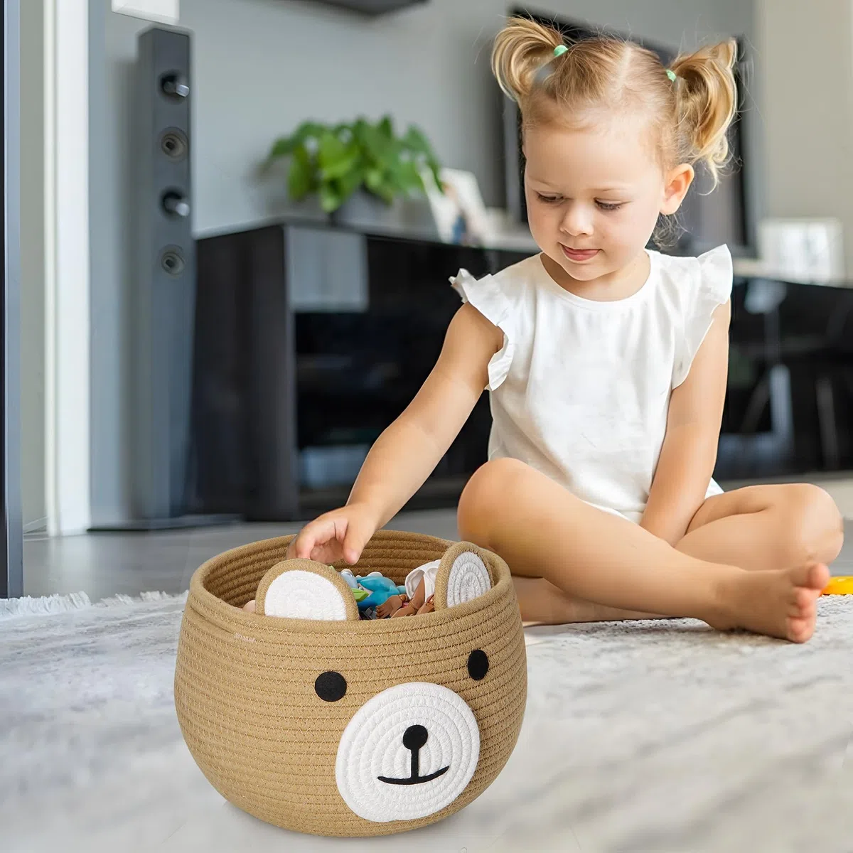 PandaEar Cesta de regalo y organizador de lavandería con diseño de oso para artículos esenciales para recién nacidos